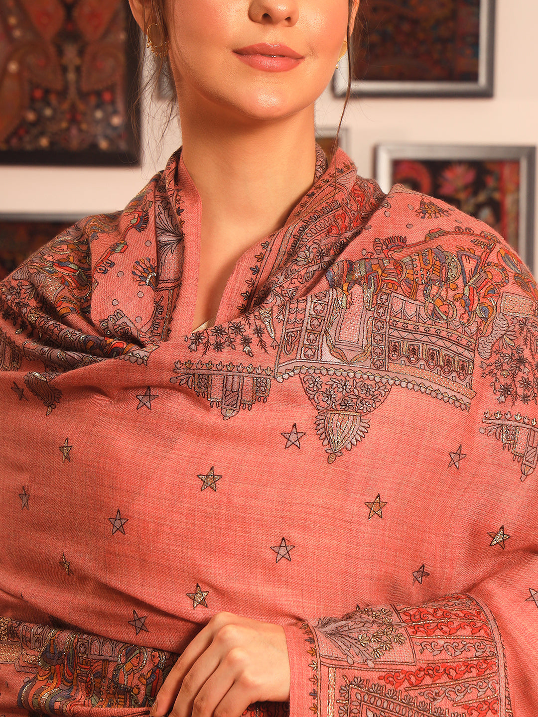 Pashmoda Women Zavian 100% Pure Wool Sozni Hand Embroidered Shawl (Size: 101x203 Cm)