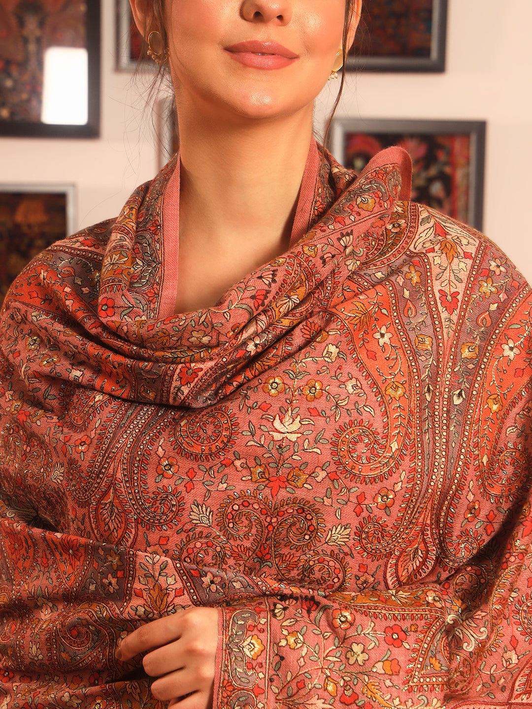 Pashmoda Women Mahnoor 100% Pure Wool Sozni Hand Embroidered Shawl (Size: 101x203 Cm)