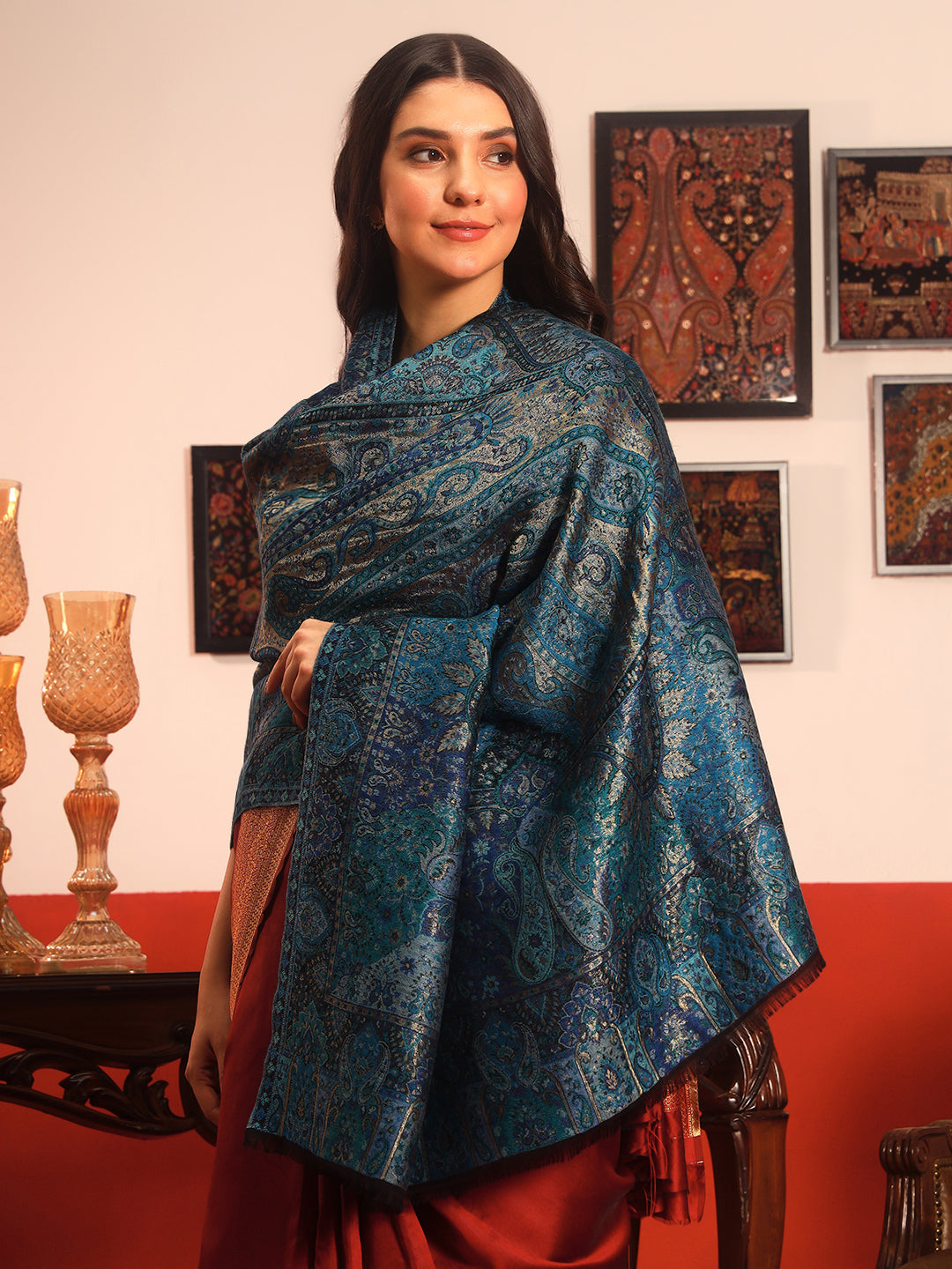 Pashmoda Women Naazneen Kaani Wool Blend Kashmiri Shawl (Size: 101X203 CM)