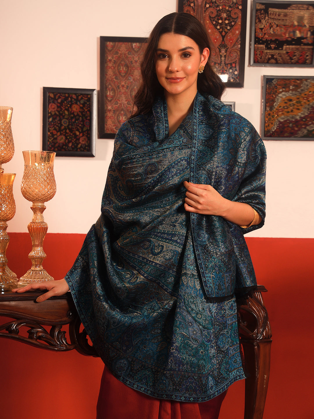 Pashmoda Women Naazneen Kaani Wool Blend Kashmiri Shawl (Size: 101X203 CM)