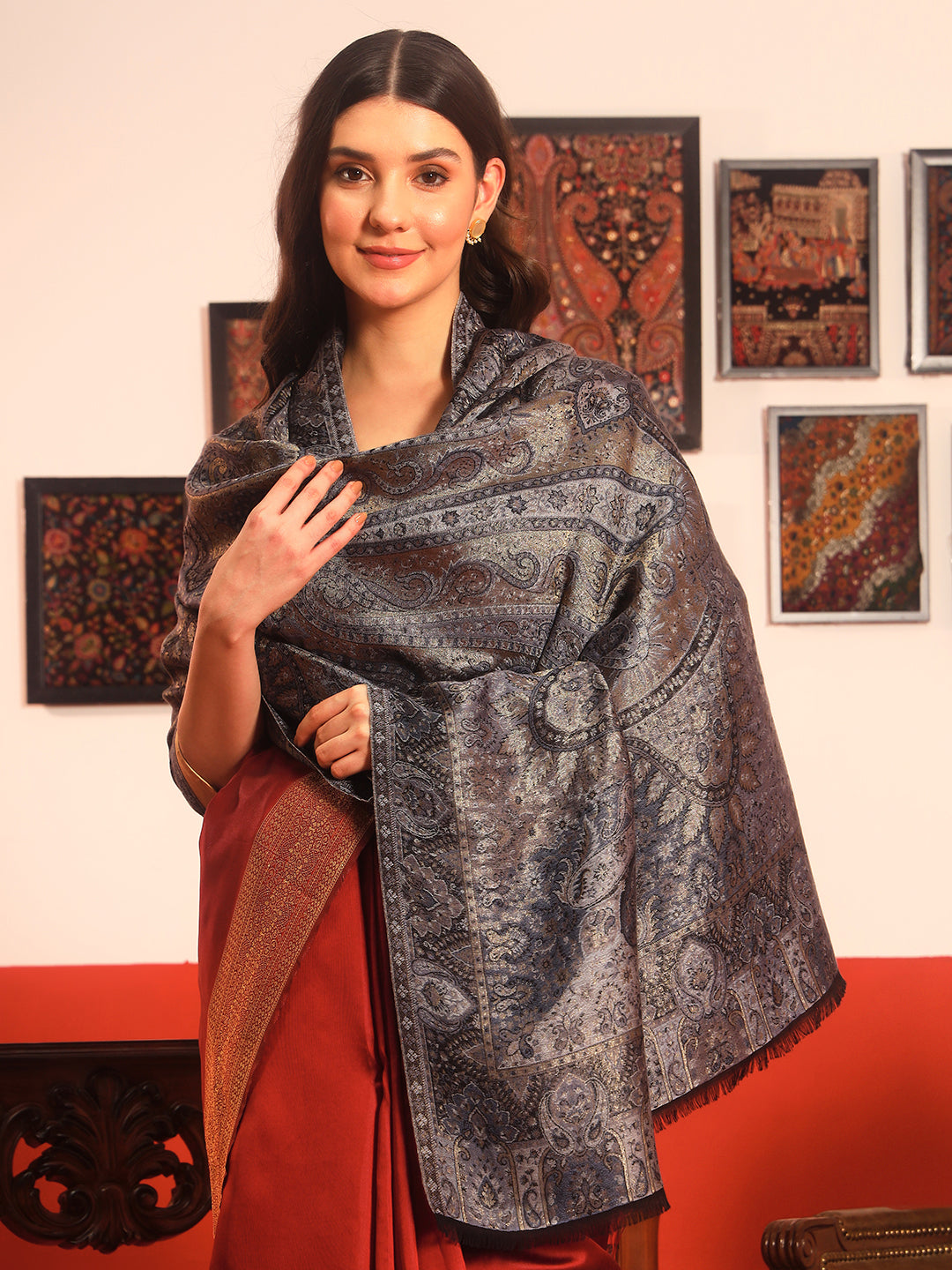 Pashmoda Women Naazneen Kaani Wool Blend Kashmiri Shawl (Size: 101X203 CM)