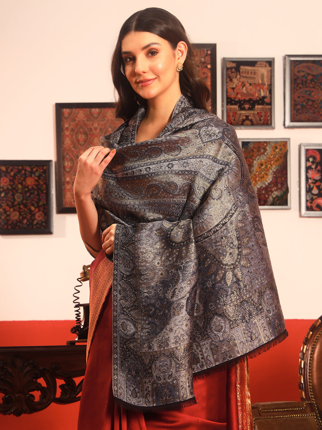Pashmoda Women Naazneen Kaani Wool Blend Kashmiri Shawl (Size: 101X203 CM)