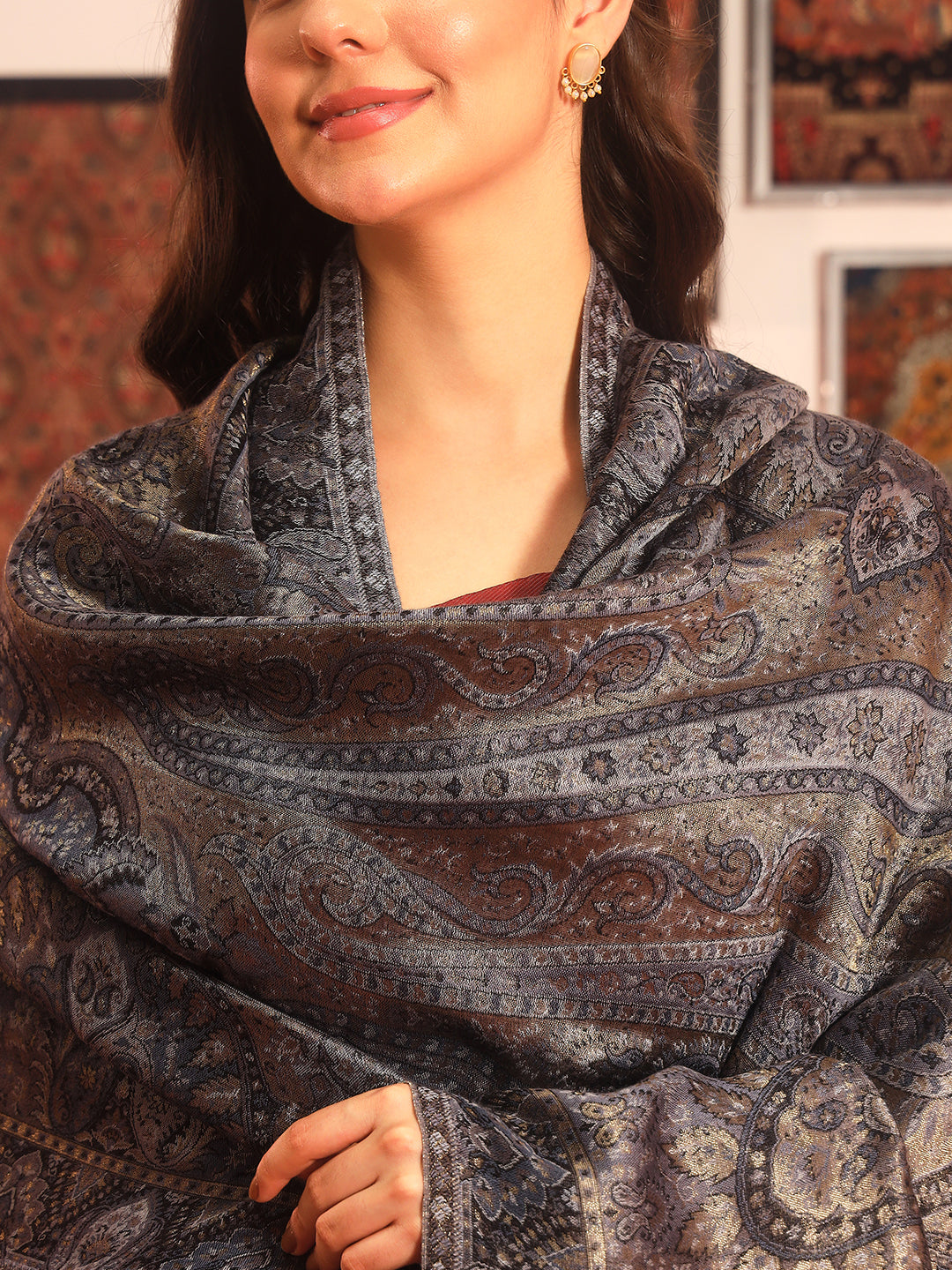 Pashmoda Women Naazneen Kaani Wool Blend Kashmiri Shawl (Size: 101X203 CM)