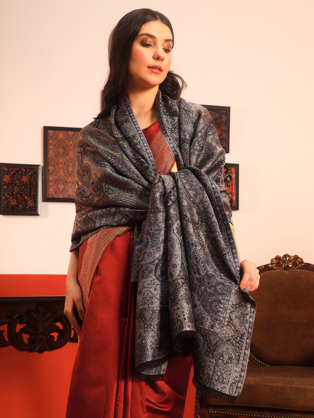 Pashmoda Women Naazneen Kaani Wool Blend Kashmiri Shawl (Size: 101X203 CM)