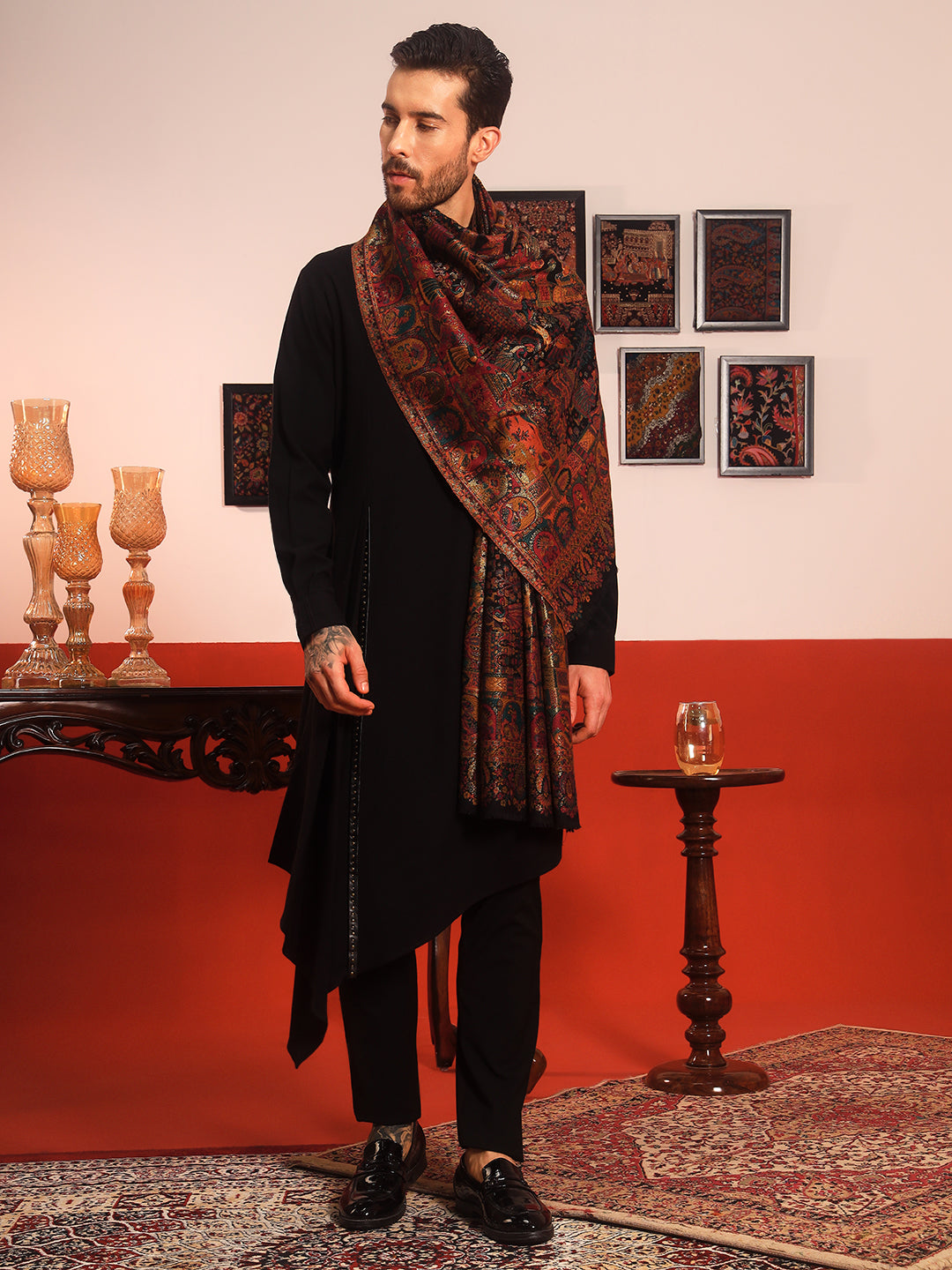 Pashmoda Men Zewar Zari Kaani Fine Wool Shawl (Size: 101X203 CM)