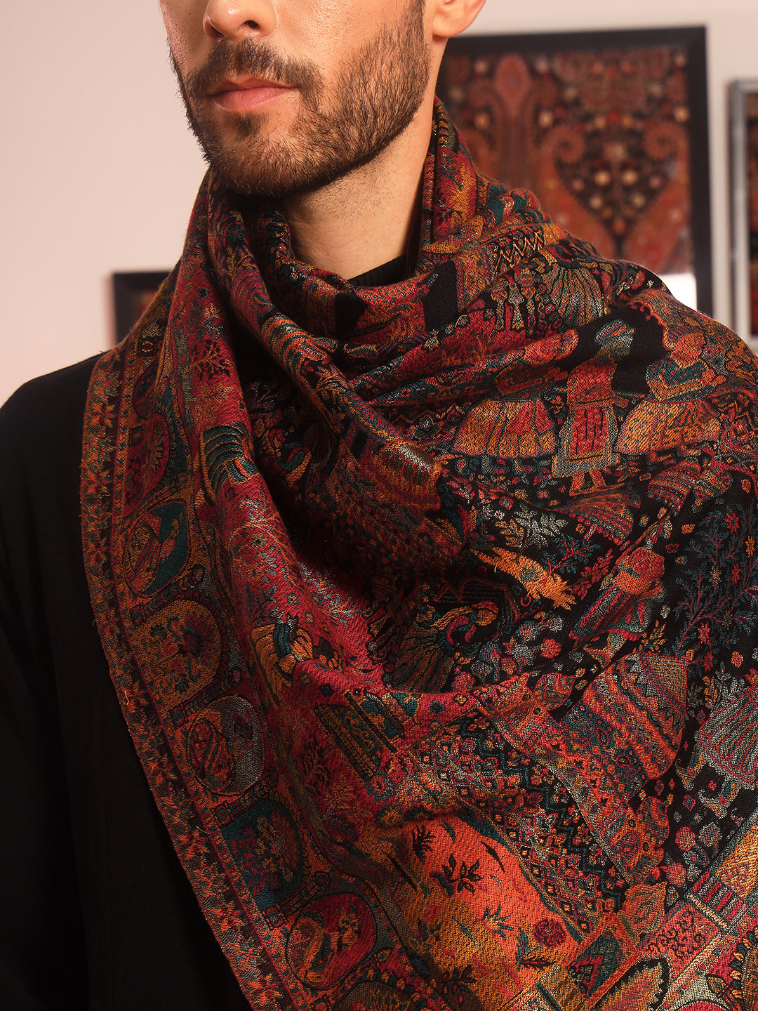 Pashmoda Men Zewar Zari Kaani Fine Wool Shawl (Size: 101X203 CM)