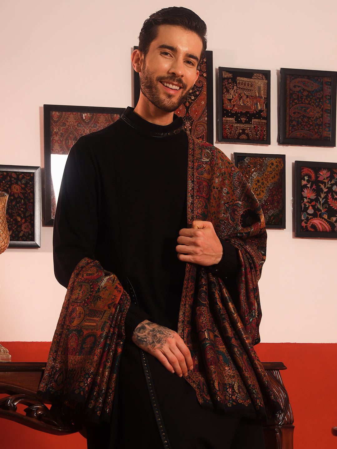 Pashmoda Men Zewar Zari Kaani Fine Wool Shawl (Size: 101X203 CM)