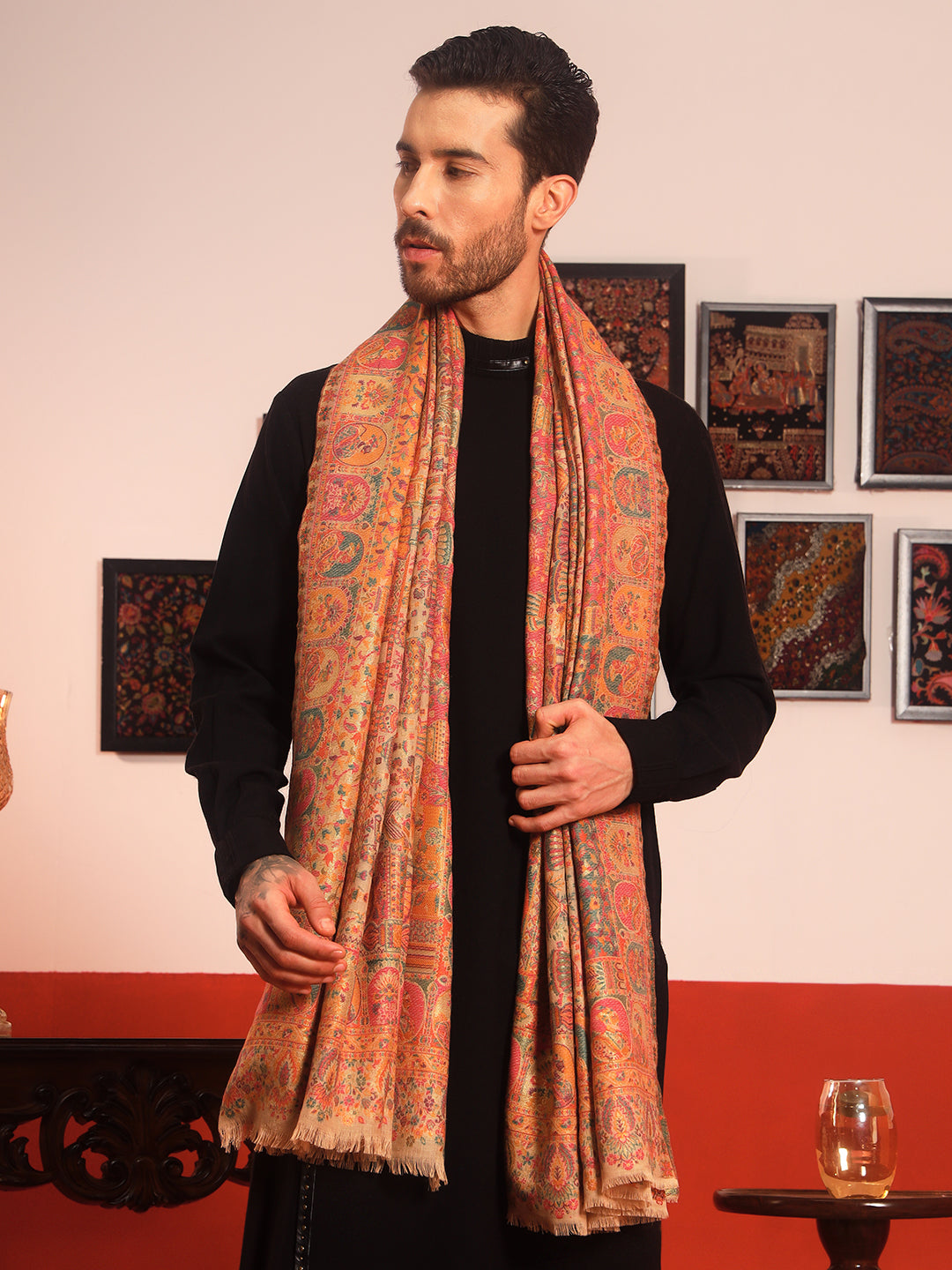 Pashmoda Men Zewar Zari Kaani Fine Wool Shawl (Size: 101X203 CM)
