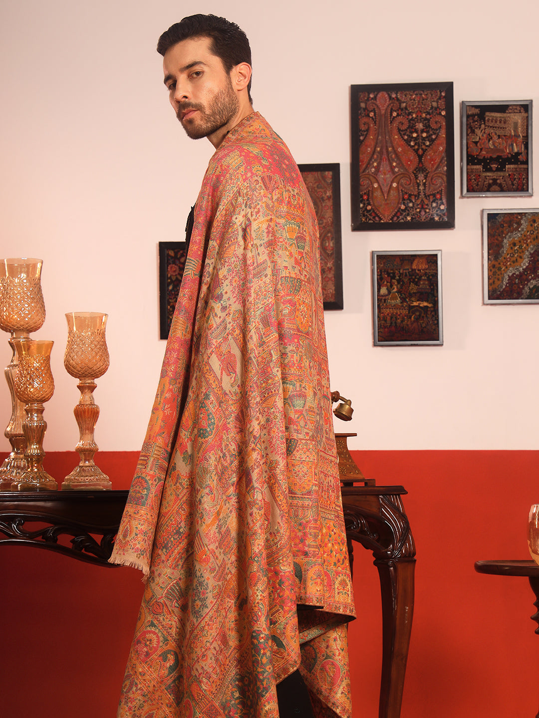 Pashmoda Men Zewar Zari Kaani Fine Wool Shawl (Size: 101X203 CM)