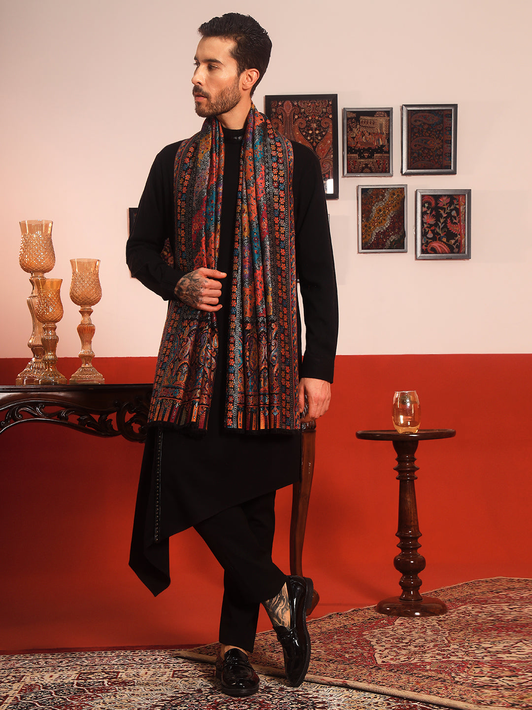 Pashmoda Men Libaas Zari Kaani Fine Wool Shawl (Size: 101X203 CM)