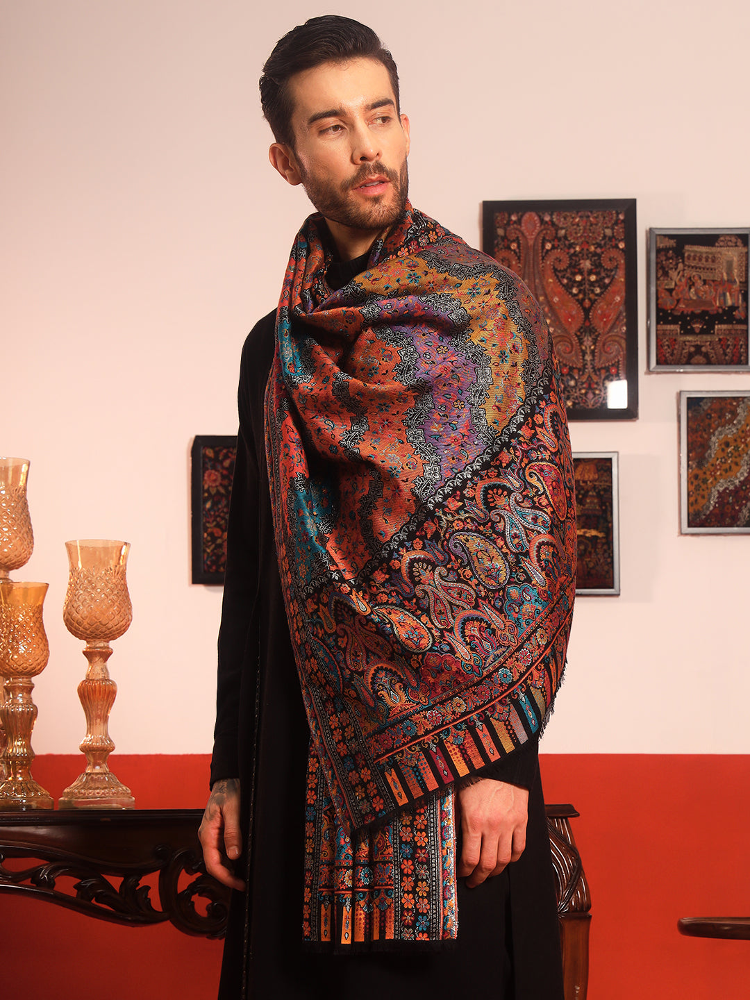 Pashmoda Men Libaas Zari Kaani Fine Wool Shawl (Size: 101X203 CM)