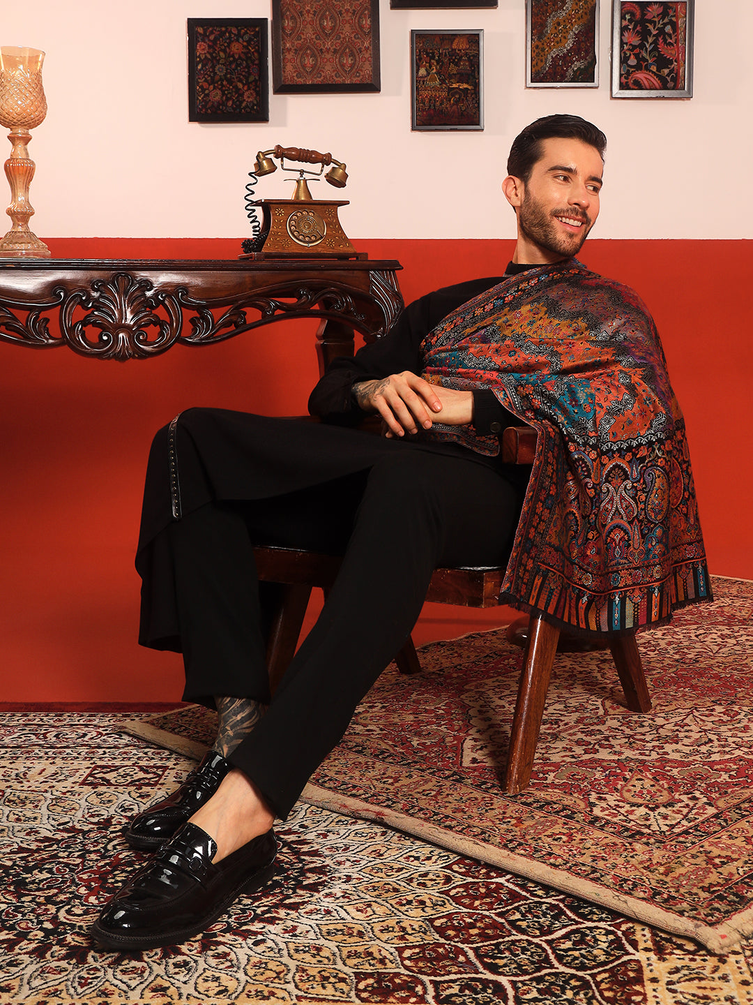 Pashmoda Men Libaas Zari Kaani Fine Wool Shawl (Size: 101X203 CM)