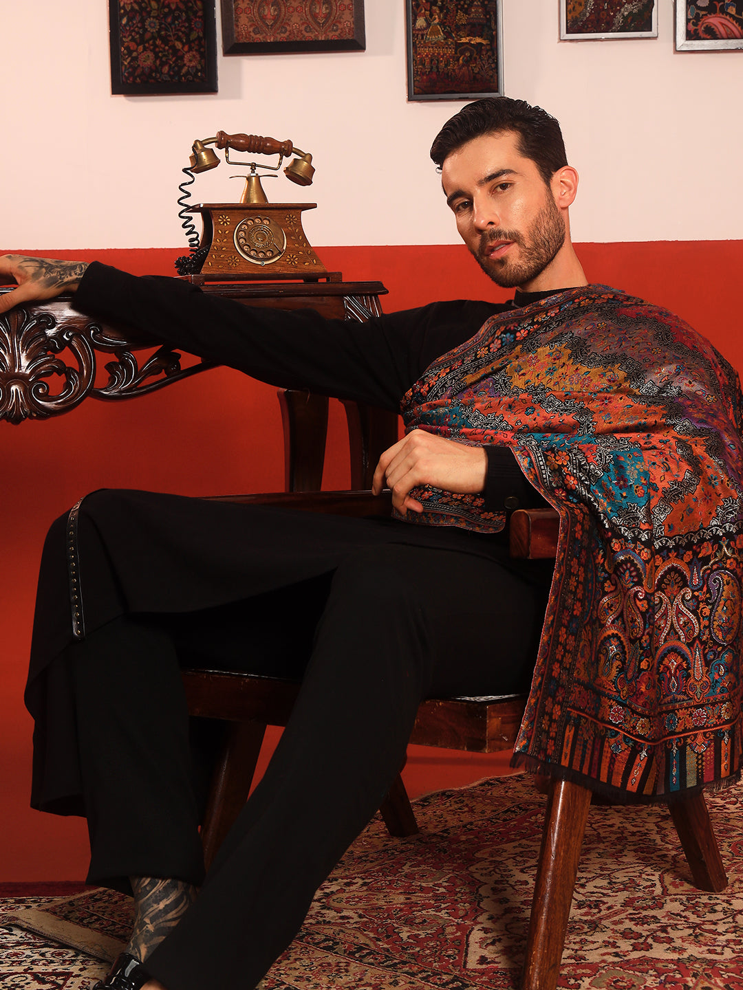 Pashmoda Men Libaas Zari Kaani Fine Wool Shawl (Size: 101X203 CM)