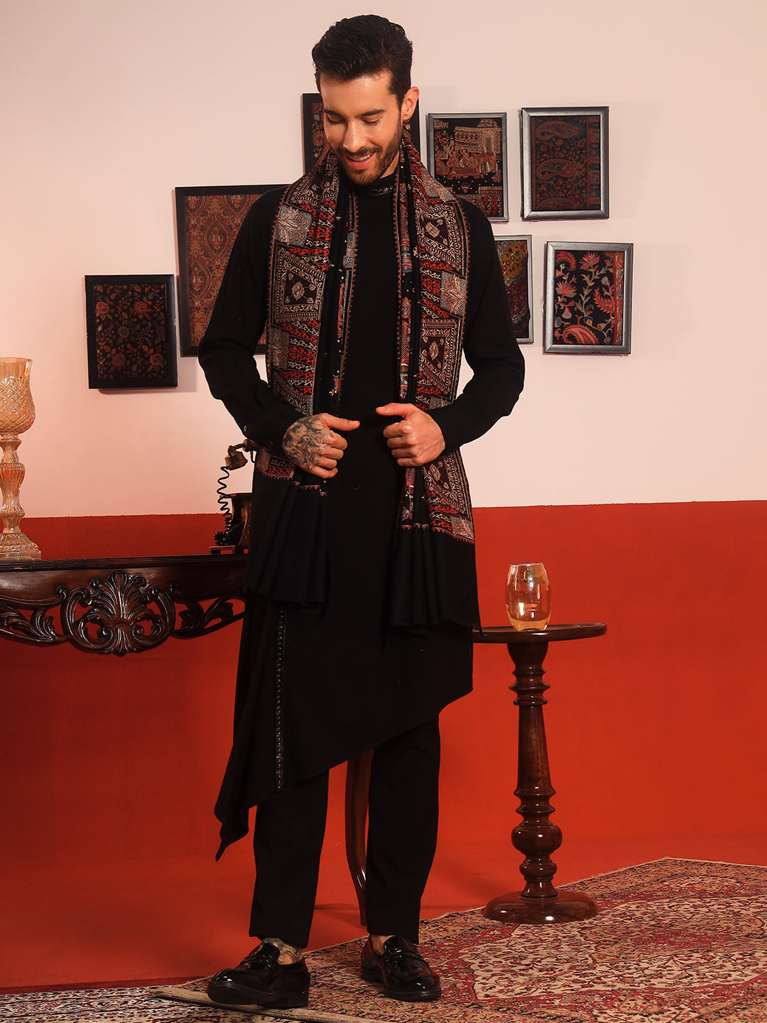 Pashmoda Men Zavian 100% Pure Wool Sozni Hand Embroidered Shawl (Size: 101x203 CM)