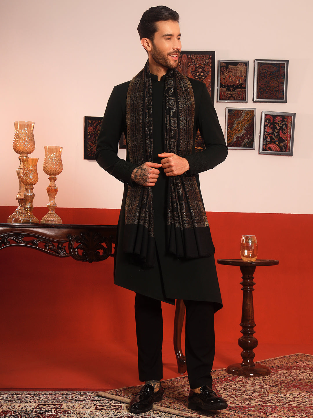 Pashmoda Men Mahtab Kashmiri Jamawar Woven Shawl (Size: 101X203 CM)