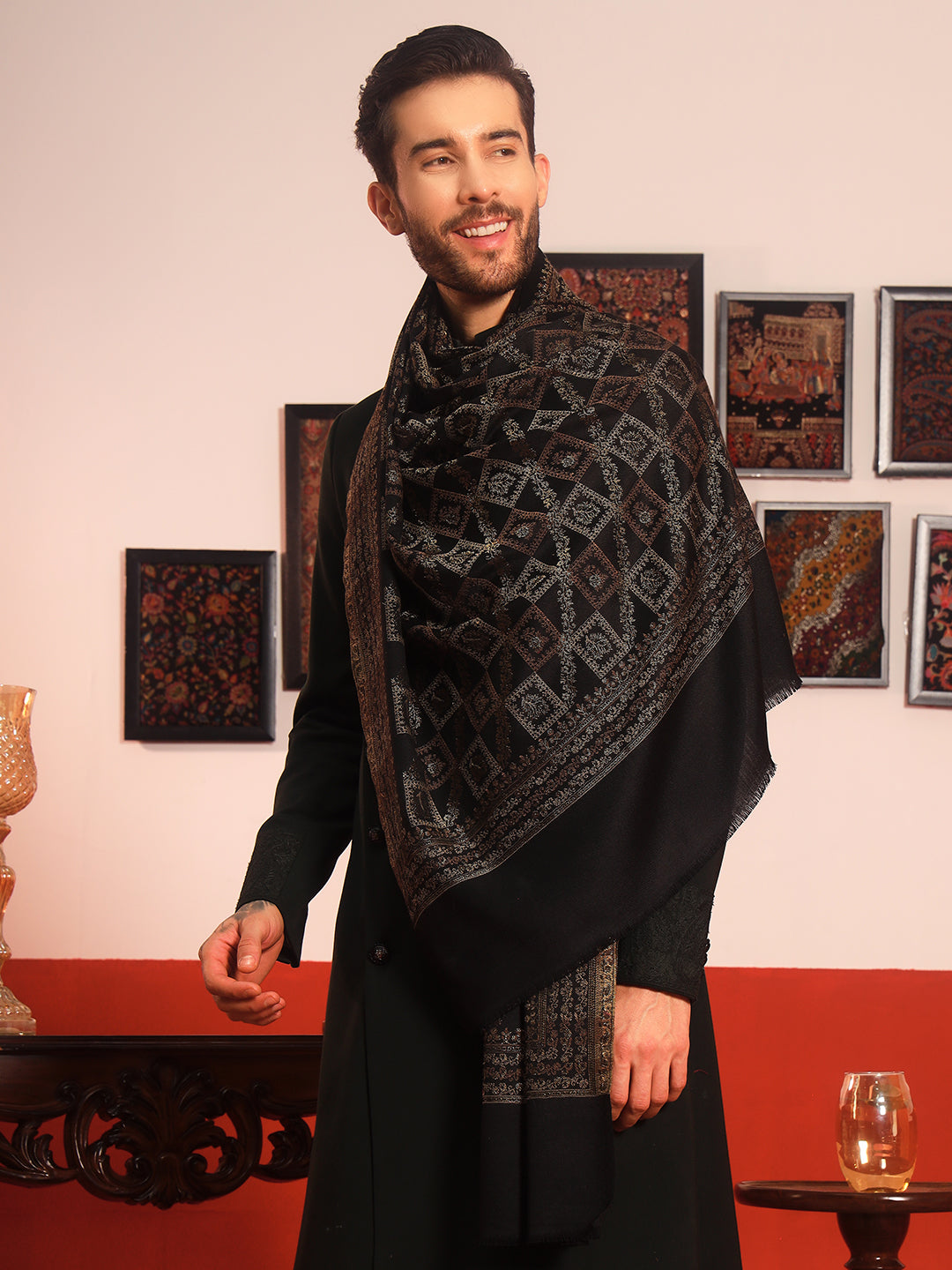 Pashmoda Men Mahtab Kashmiri Jamawar Woven Shawl (Size: 101X203 CM)