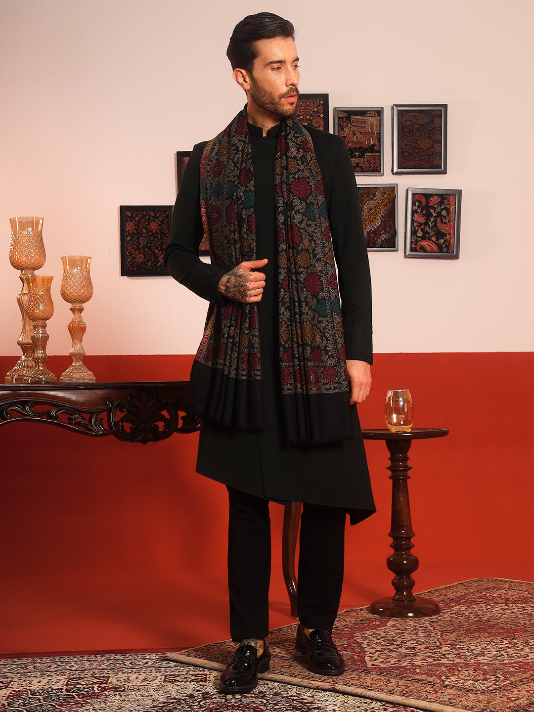 Pashmoda Men Nazrana Kashmiri Jamawar Woven Shawl (Size: 101X203 CM)