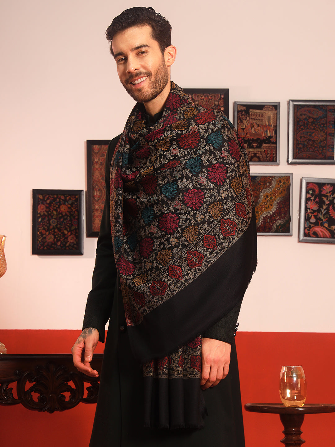 Pashmoda Men Nazrana Kashmiri Jamawar Woven Shawl (Size: 101X203 CM)