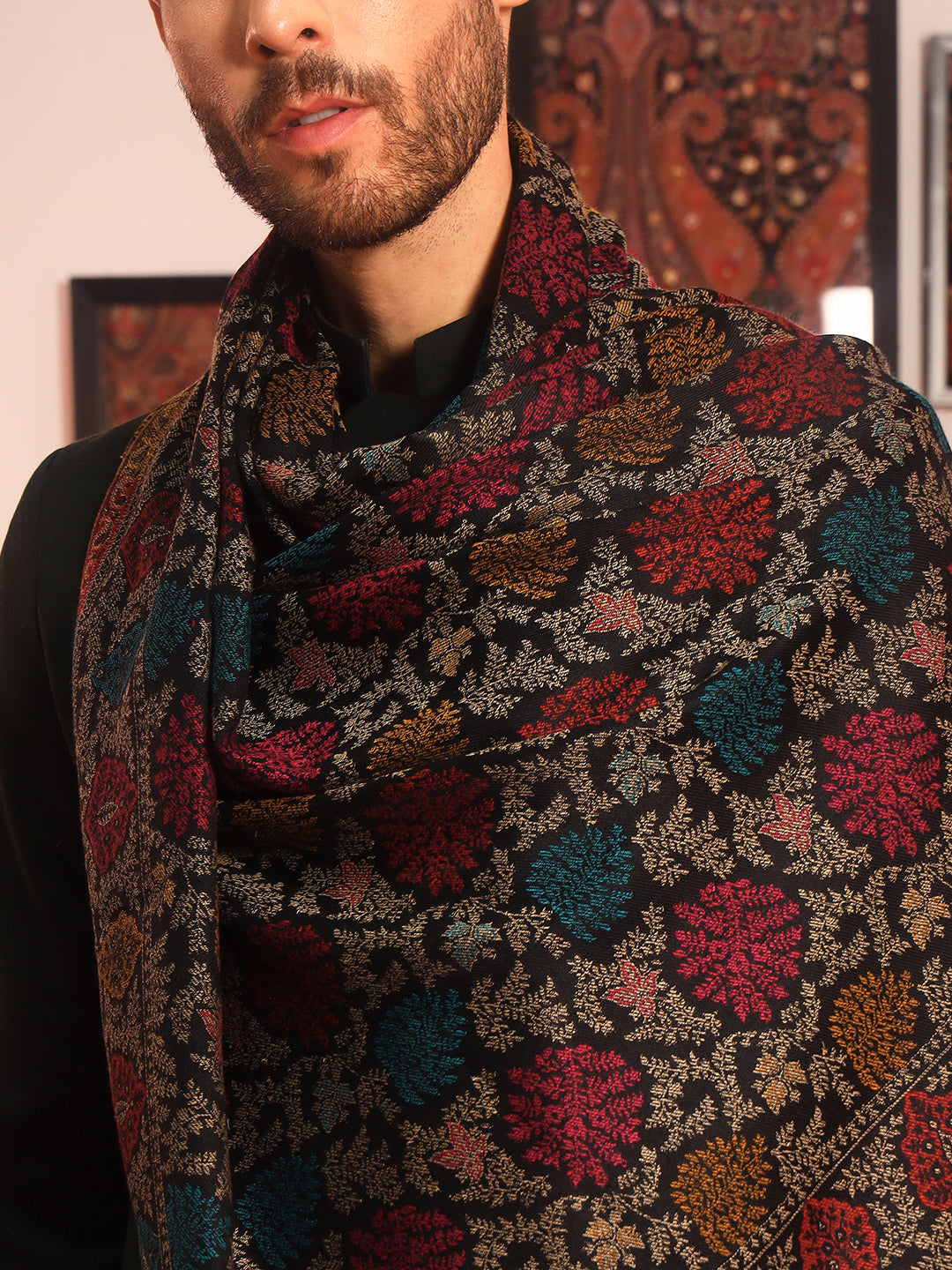 Pashmoda Men Nazrana Kashmiri Jamawar Woven Shawl (Size: 101X203 CM)