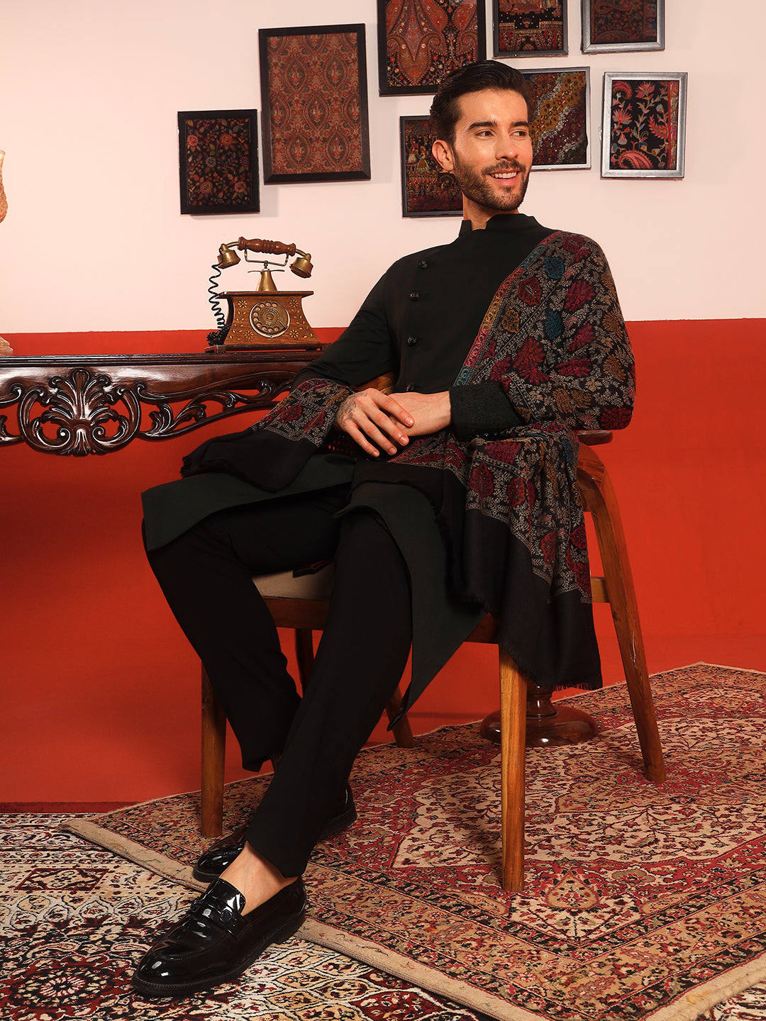 Pashmoda Men Nazrana Kashmiri Jamawar Woven Shawl (Size: 101X203 CM)