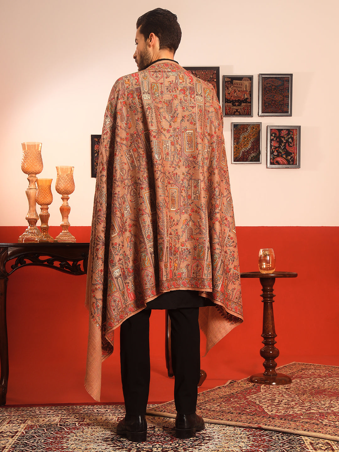 Pashmoda Men Arwina 100% Pure Wool Sozni Hand Embroidered Shawl (Size: 101x203 Cm)