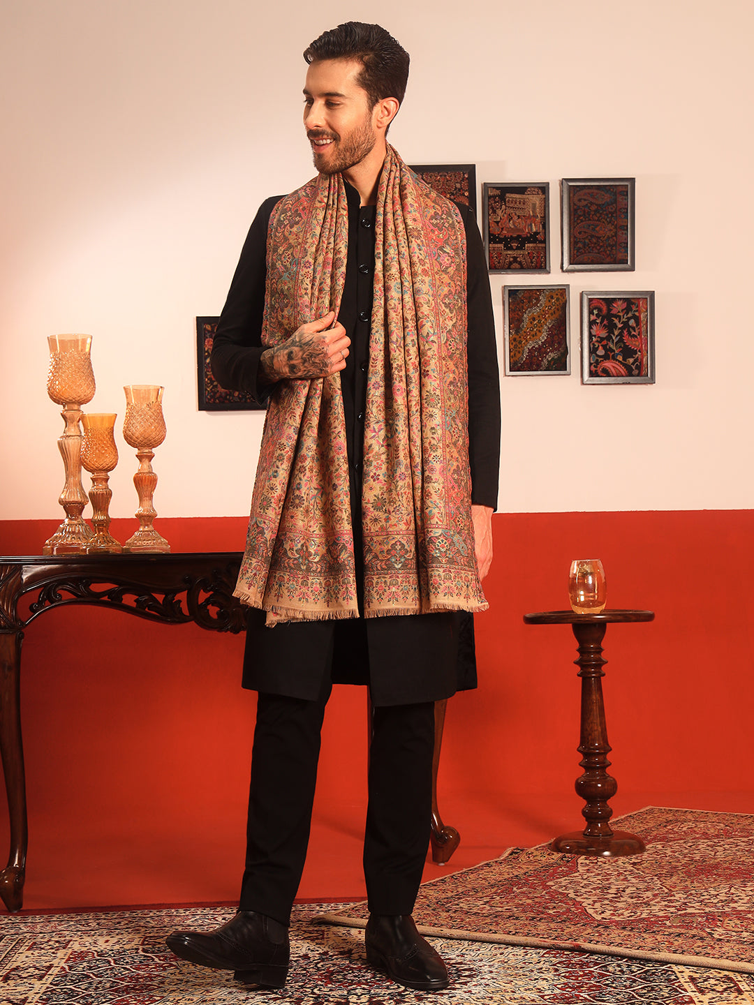 Pashmoda Men Nazrana Kaani Wool Blend Kashmiri Shawl (Size: 101X203 CM)