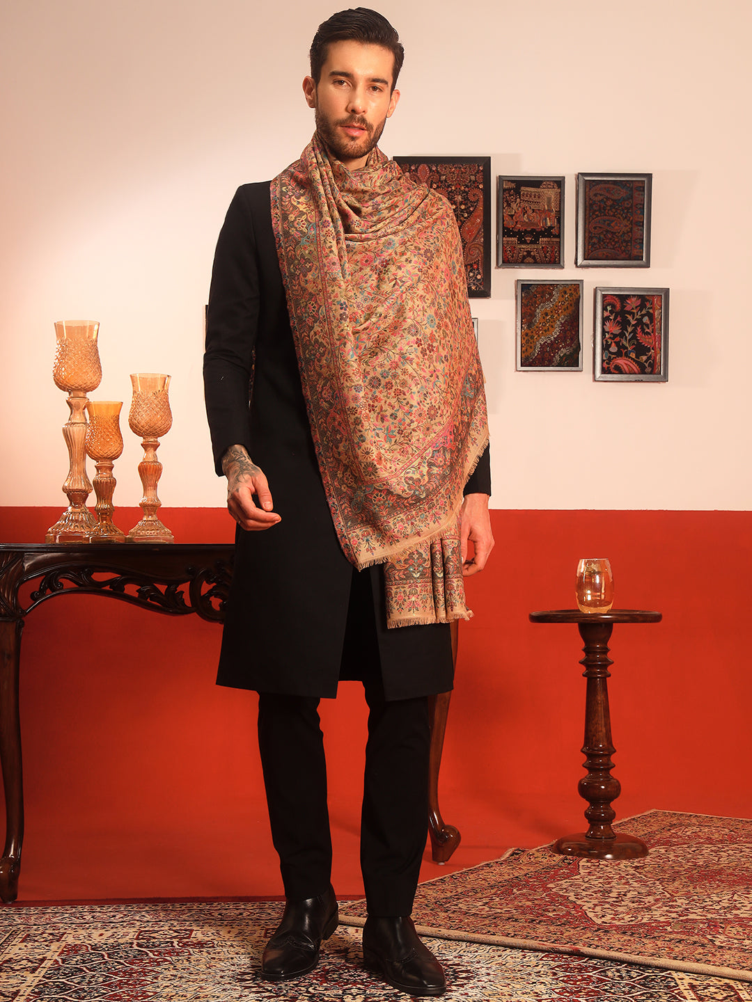 Pashmoda Men Nazrana Kaani Wool Blend Kashmiri Shawl (Size: 101X203 CM)