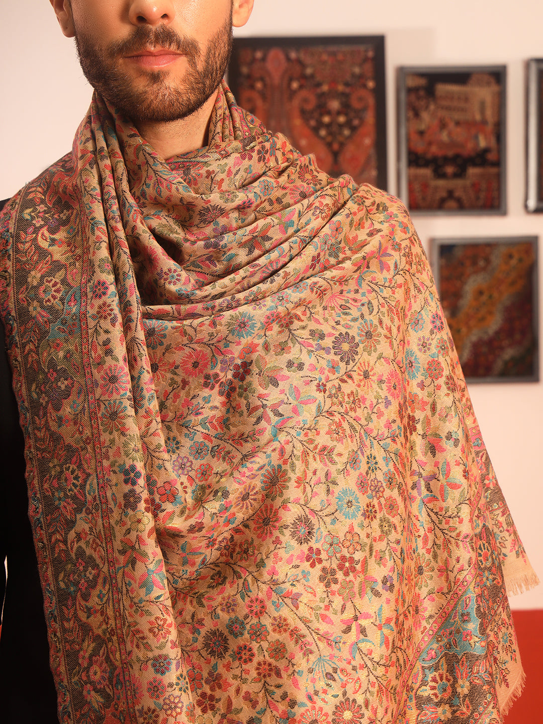 Pashmoda Men Nazrana Kaani Wool Blend Kashmiri Shawl (Size: 101X203 CM)