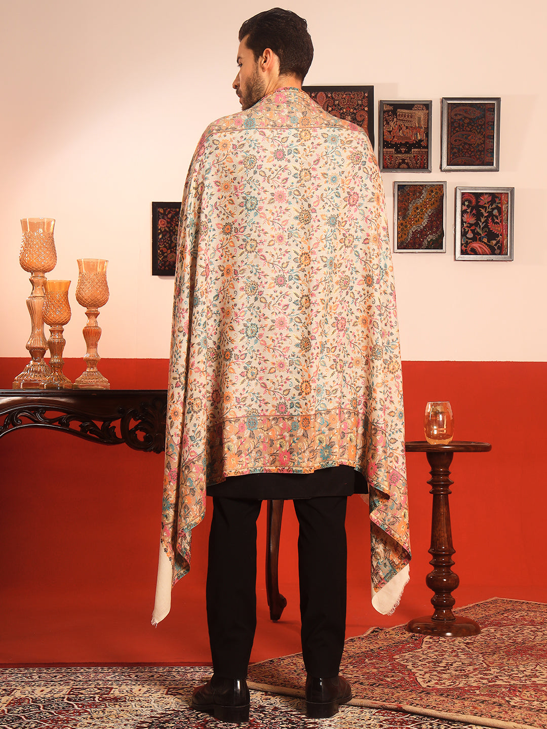 Pashmoda Men Meher Kaani Wool Blend Kashmiri Shawl (Size: 101X203 CM)