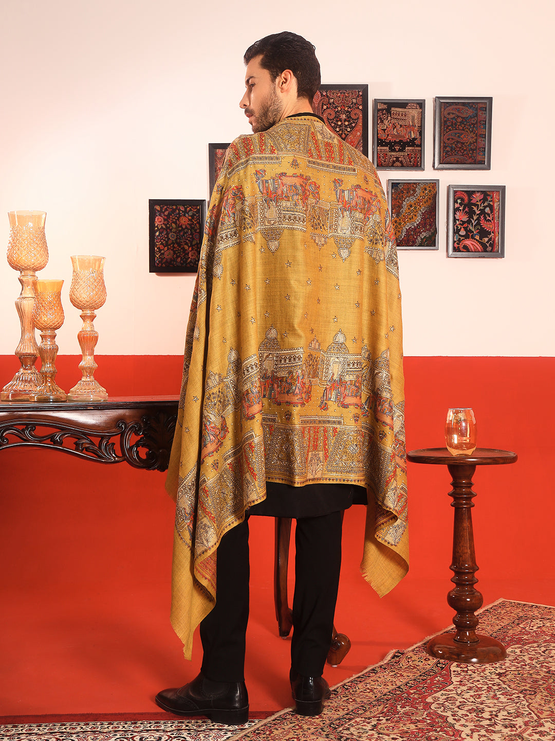 Pashmoda Men Zavian 100% Pure Wool Sozni Hand Embroidered Shawl (Size: 101x203 CM)
