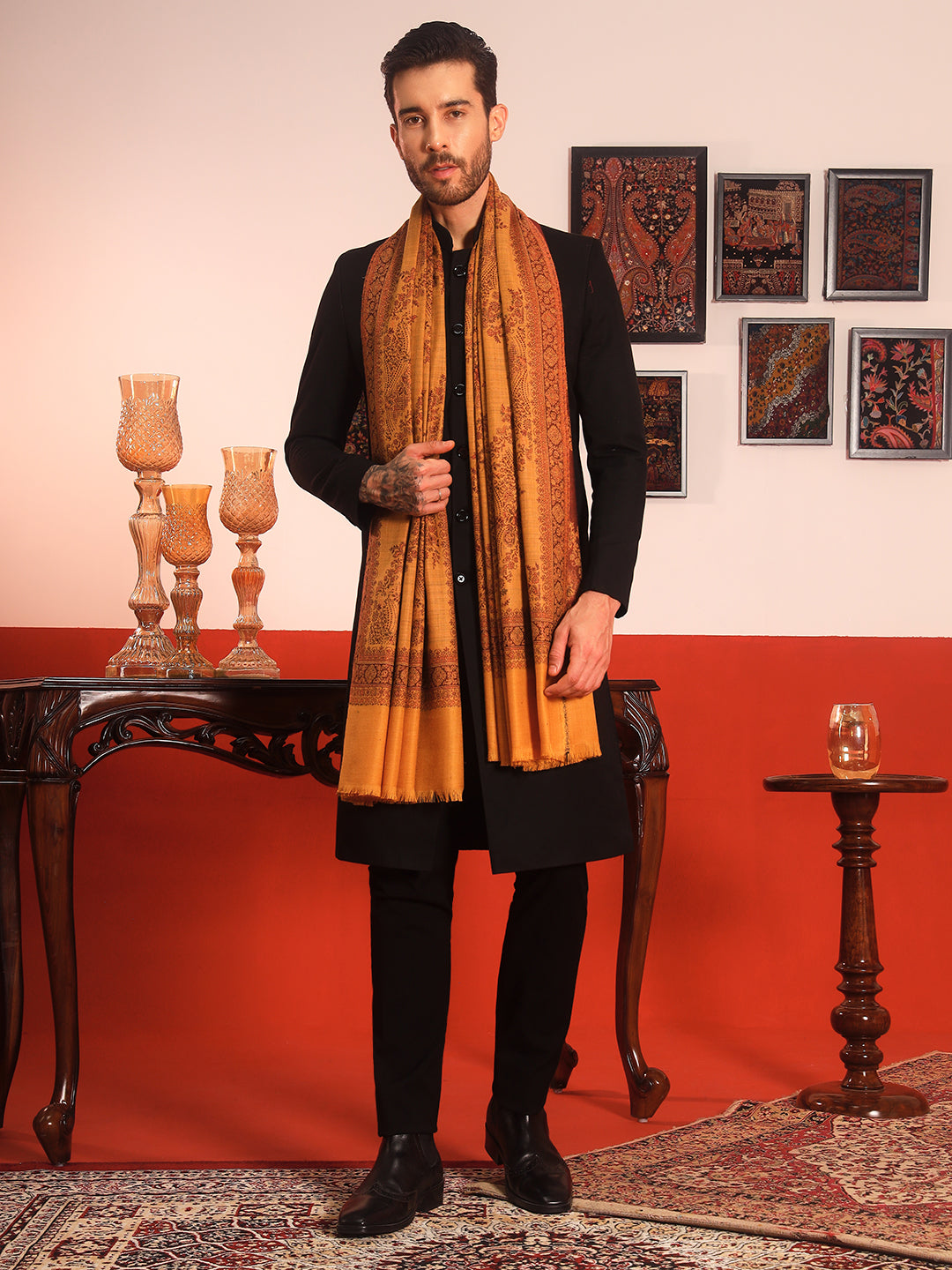 Pashmoda Men Kohsar Kashmiri Jamawar Woven Shawl (Size: 101X203 CM)