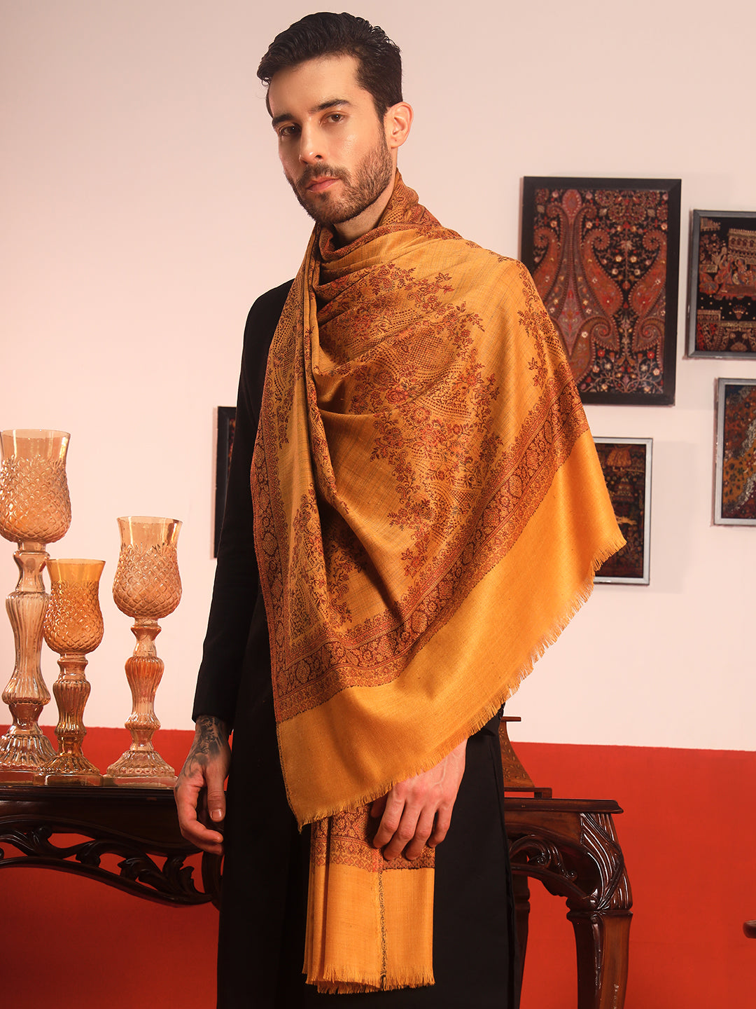 Pashmoda Men Kohsar Kashmiri Jamawar Woven Shawl (Size: 101X203 CM)