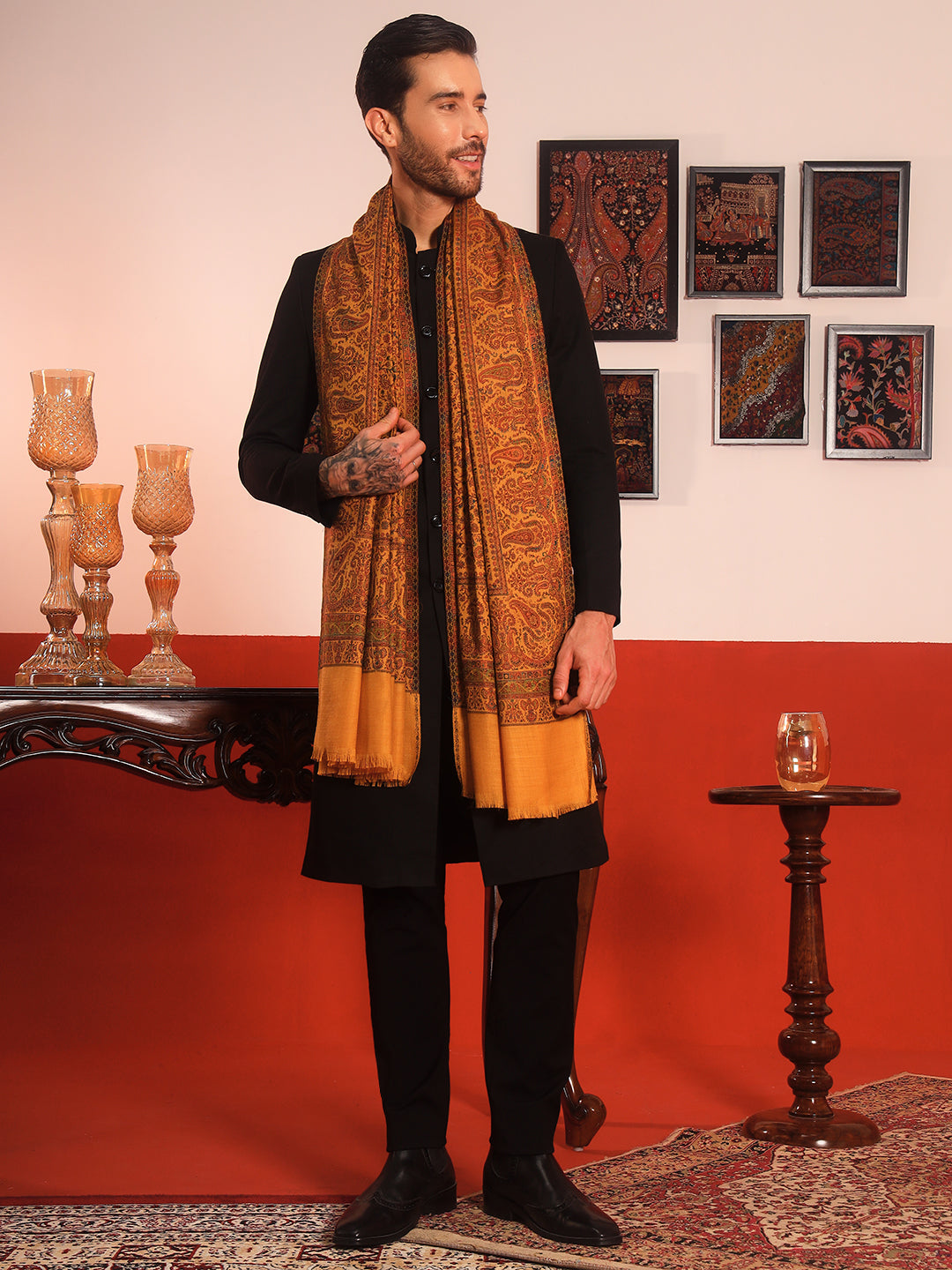 Pashmoda Men Jalwaa Kashmiri Jamawar Woven Shawl (Size: 101X203 CM)