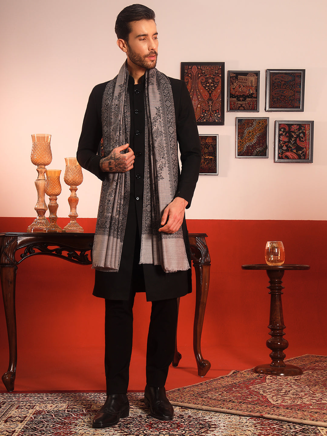 Pashmoda Men Kohsar Kashmiri Jamawar Woven Shawl (Size: 101X203 CM)