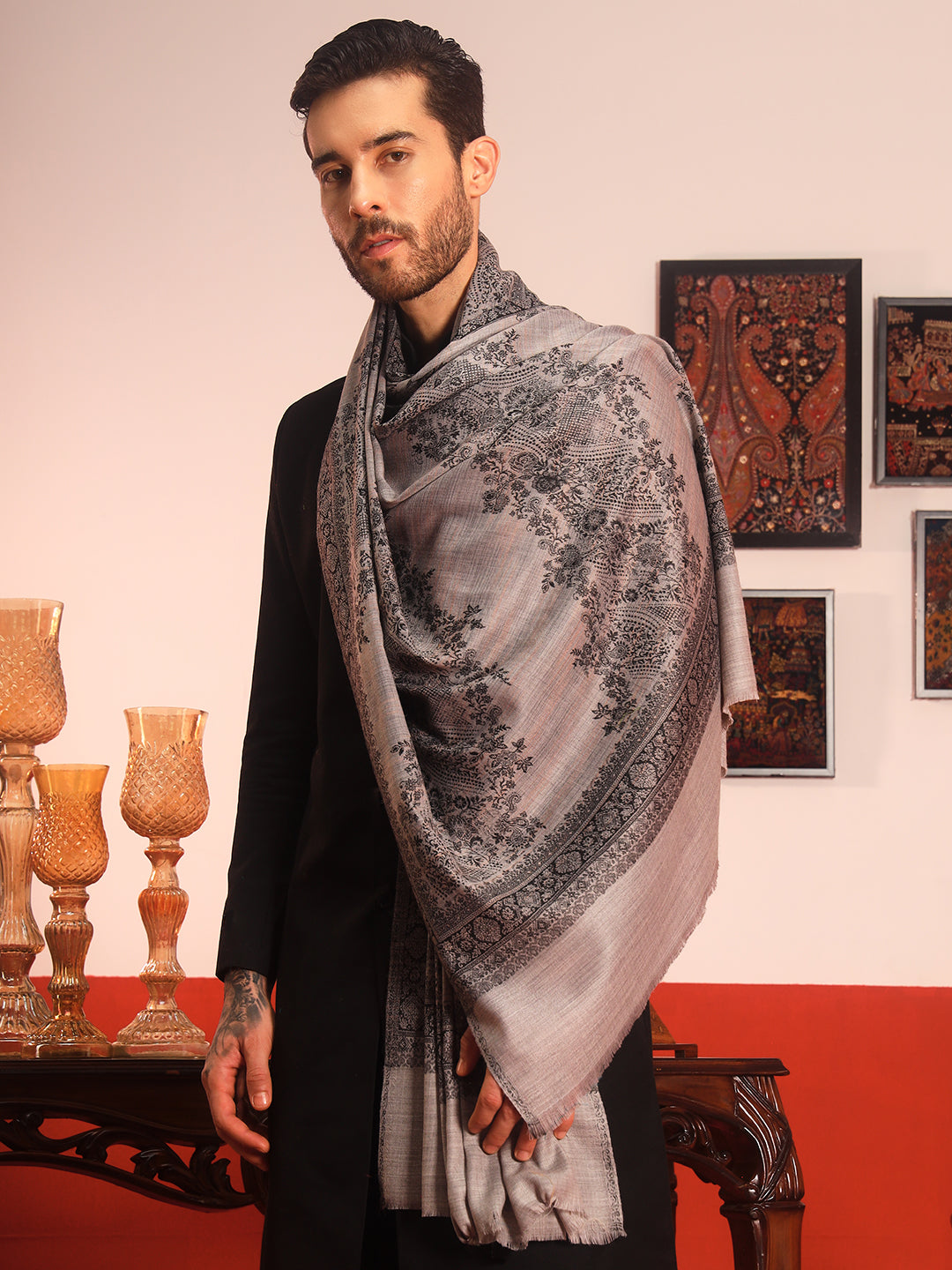Pashmoda Men Kohsar Kashmiri Jamawar Woven Shawl (Size: 101X203 CM)