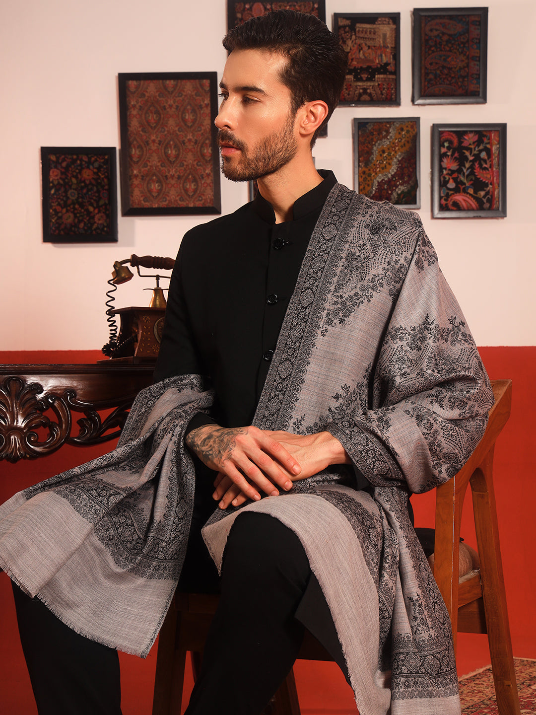 Pashmoda Men Kohsar Kashmiri Jamawar Woven Shawl (Size: 101X203 CM)