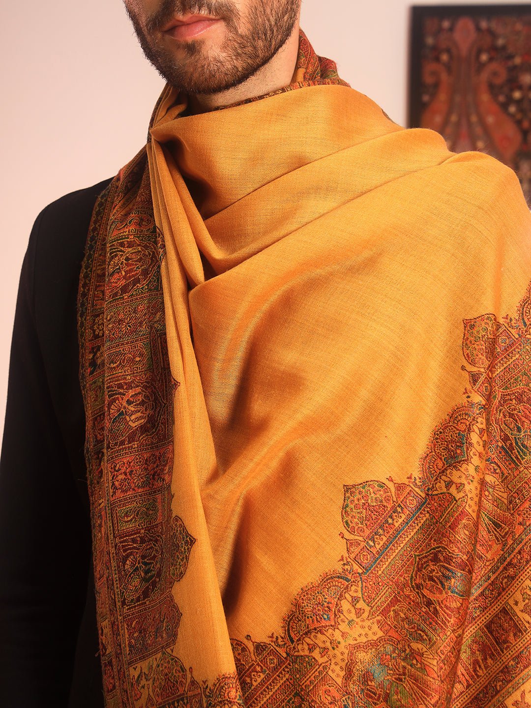 Pashmoda Men Arcadia Borders Kashmiri Jamawar Woven Shawl (Size: 101X203 CM)