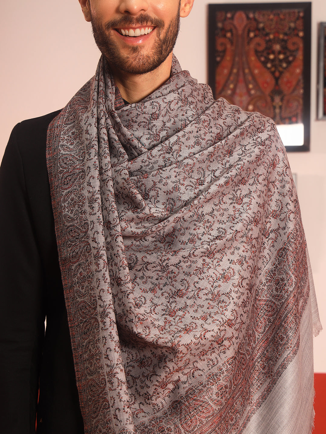 Pashmoda Men Meher Jaal Kashmiri Jamawar Woven Shawl (Size: 101X203 CM)