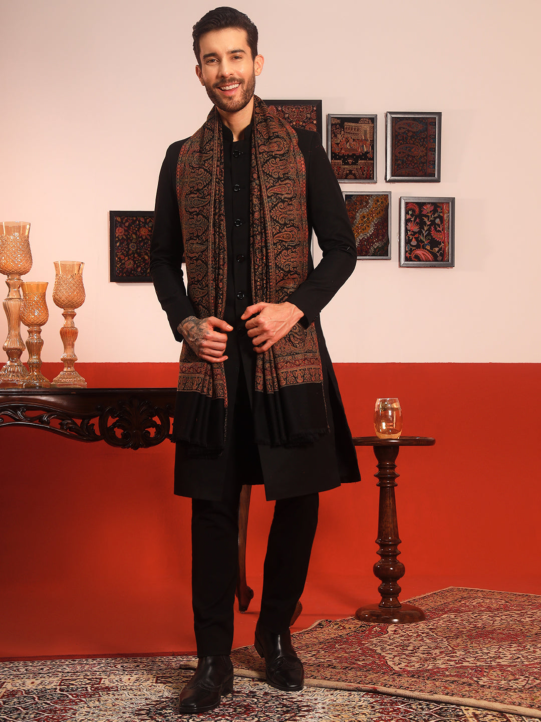 Pashmoda Men Jalwaa Kashmiri Jamawar Woven Shawl (Size: 101X203 CM)