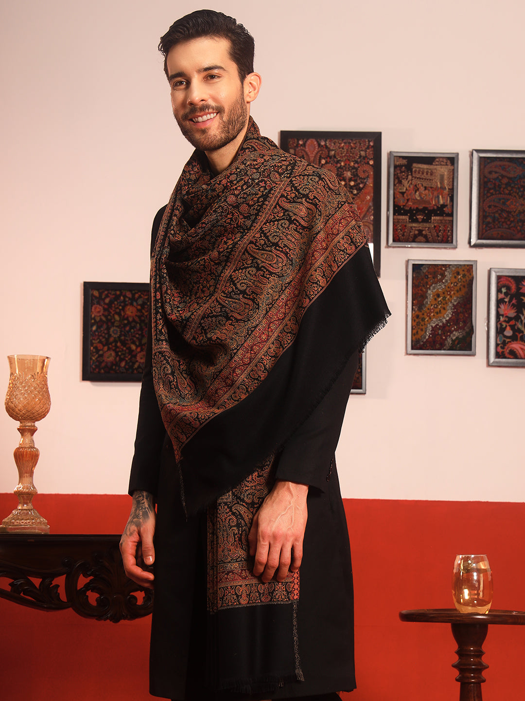 Pashmoda Men Jalwaa Kashmiri Jamawar Woven Shawl (Size: 101X203 CM)