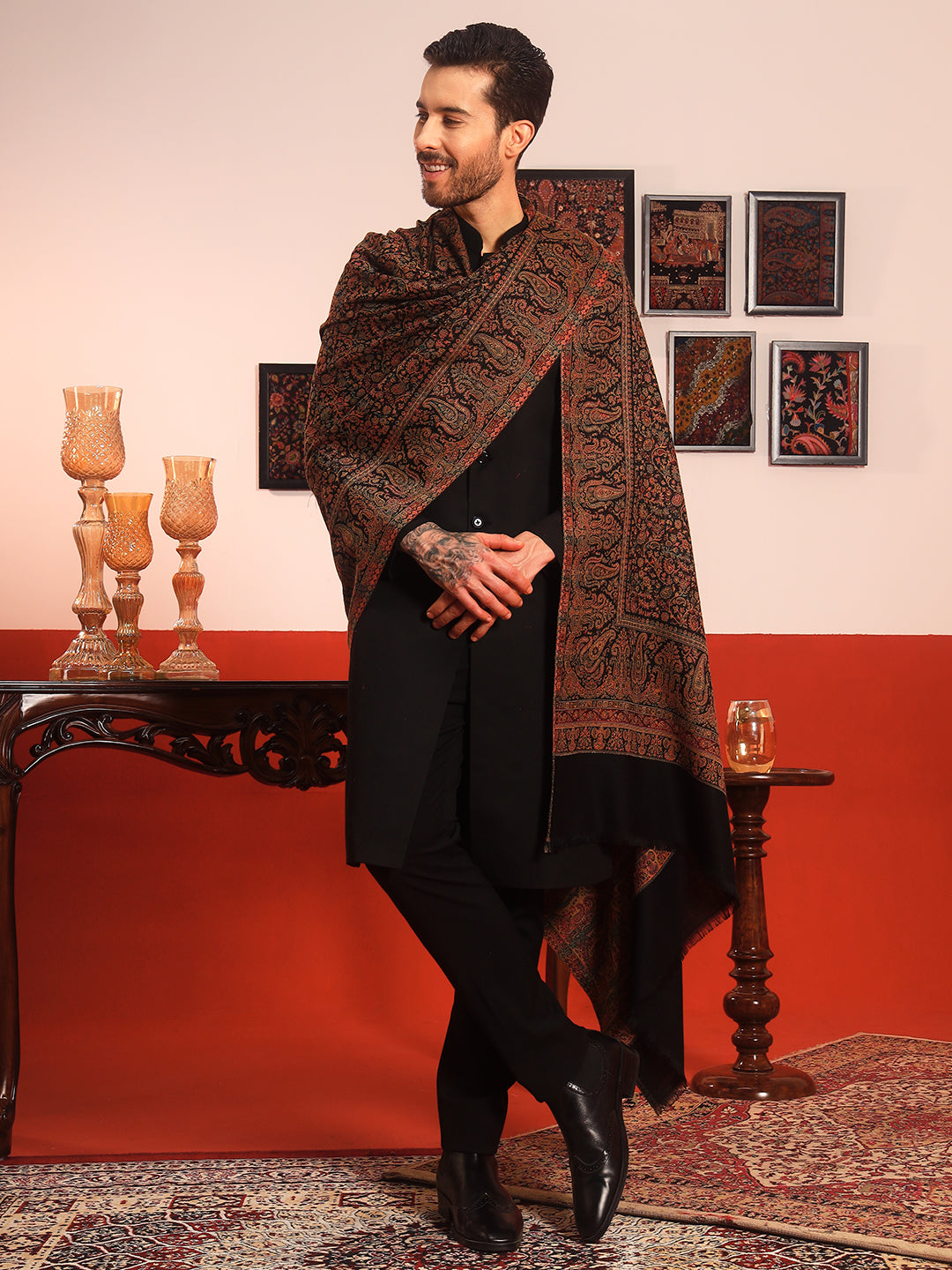 Pashmoda Men Jalwaa Kashmiri Jamawar Woven Shawl (Size: 101X203 CM)