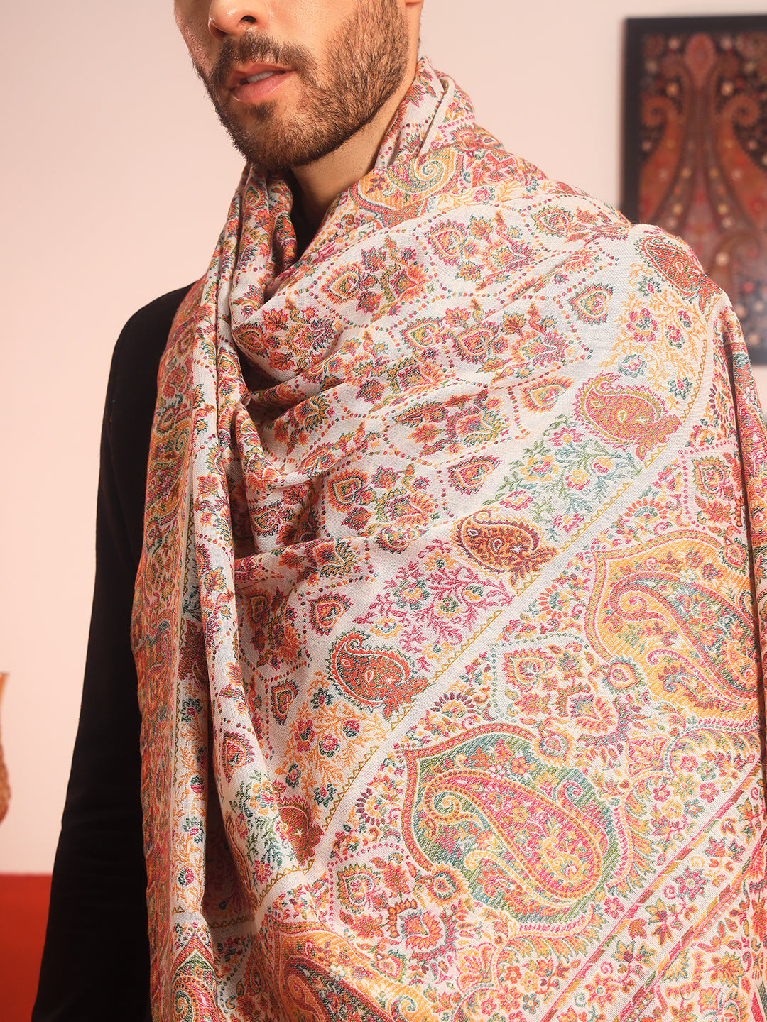 Pashmoda Men Gulraiz Kaani Wool Blend Kashmiri Shawl (Size: 101X203 CM)