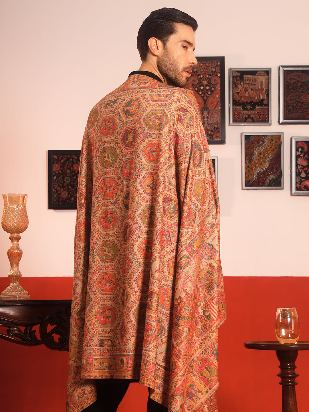 Pashmoda Men Darbari Kaani Wool Blend Kashmiri Shawl (Size: 101X203 CM)