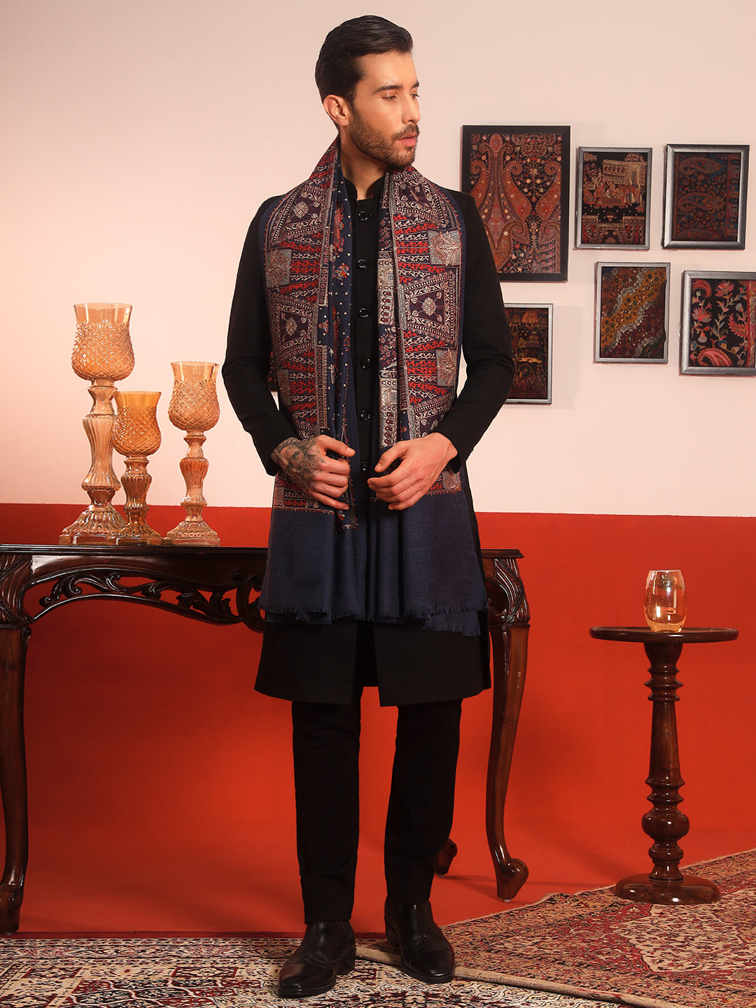 Pashmoda Women Zavian 100% Pure Wool Sozni Hand Embroidered Shawl (Size: 101x203 CM)