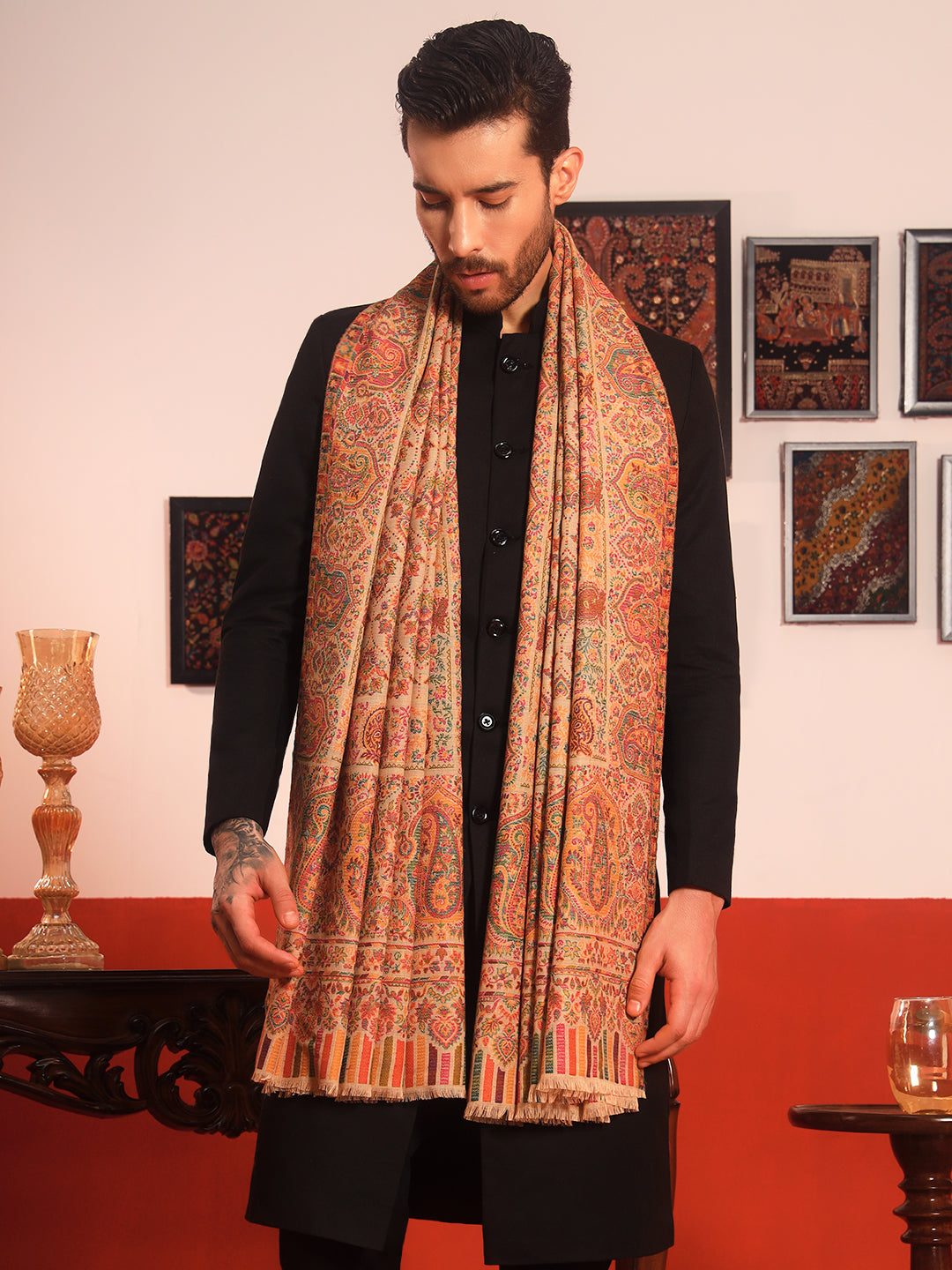 Pashmoda Men Gulraiz Kaani Wool Blend Kashmiri Shawl (Size: 101X203 CM)