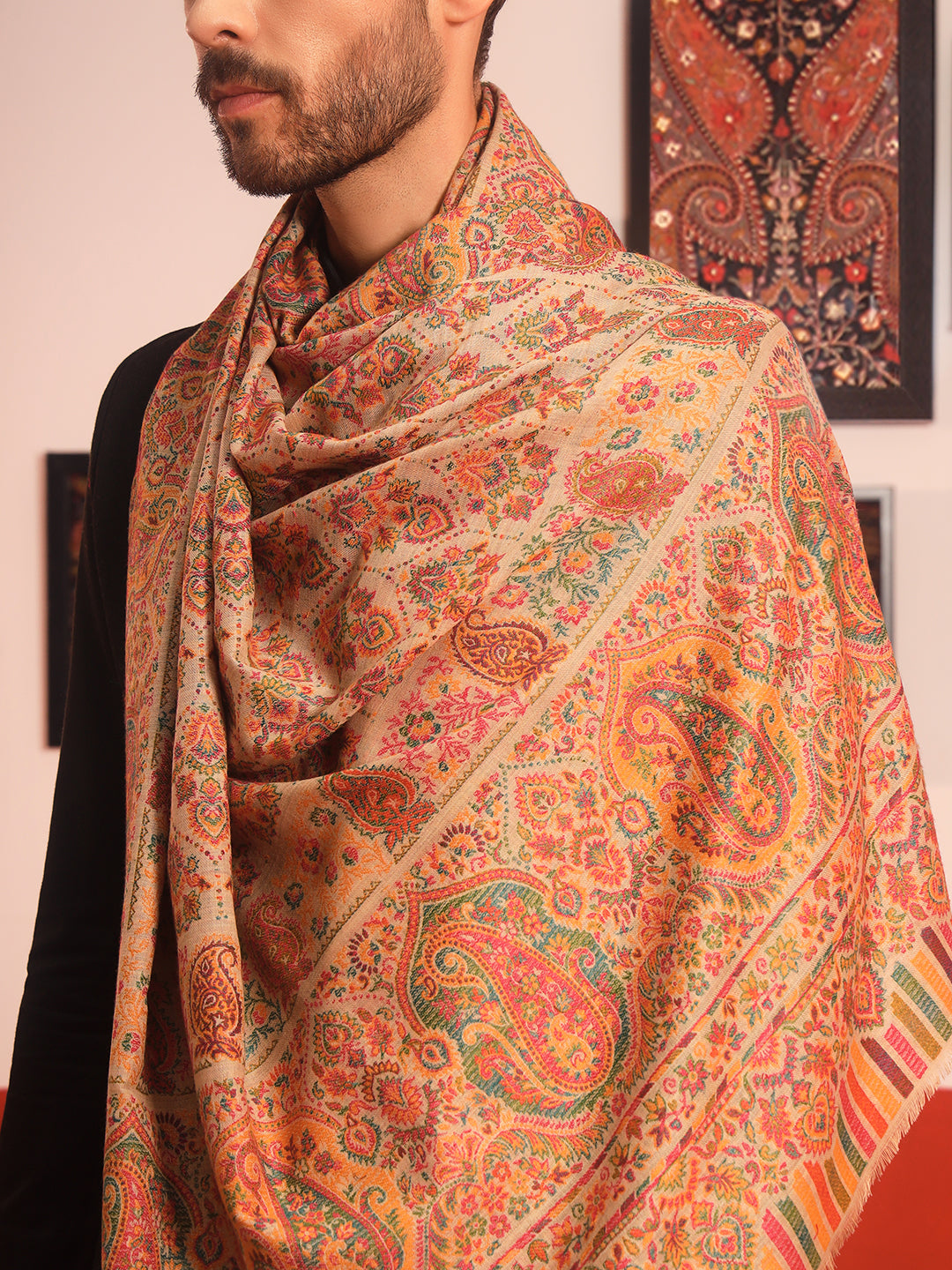Pashmoda Men Gulraiz Kaani Wool Blend Kashmiri Shawl (Size: 101X203 CM)