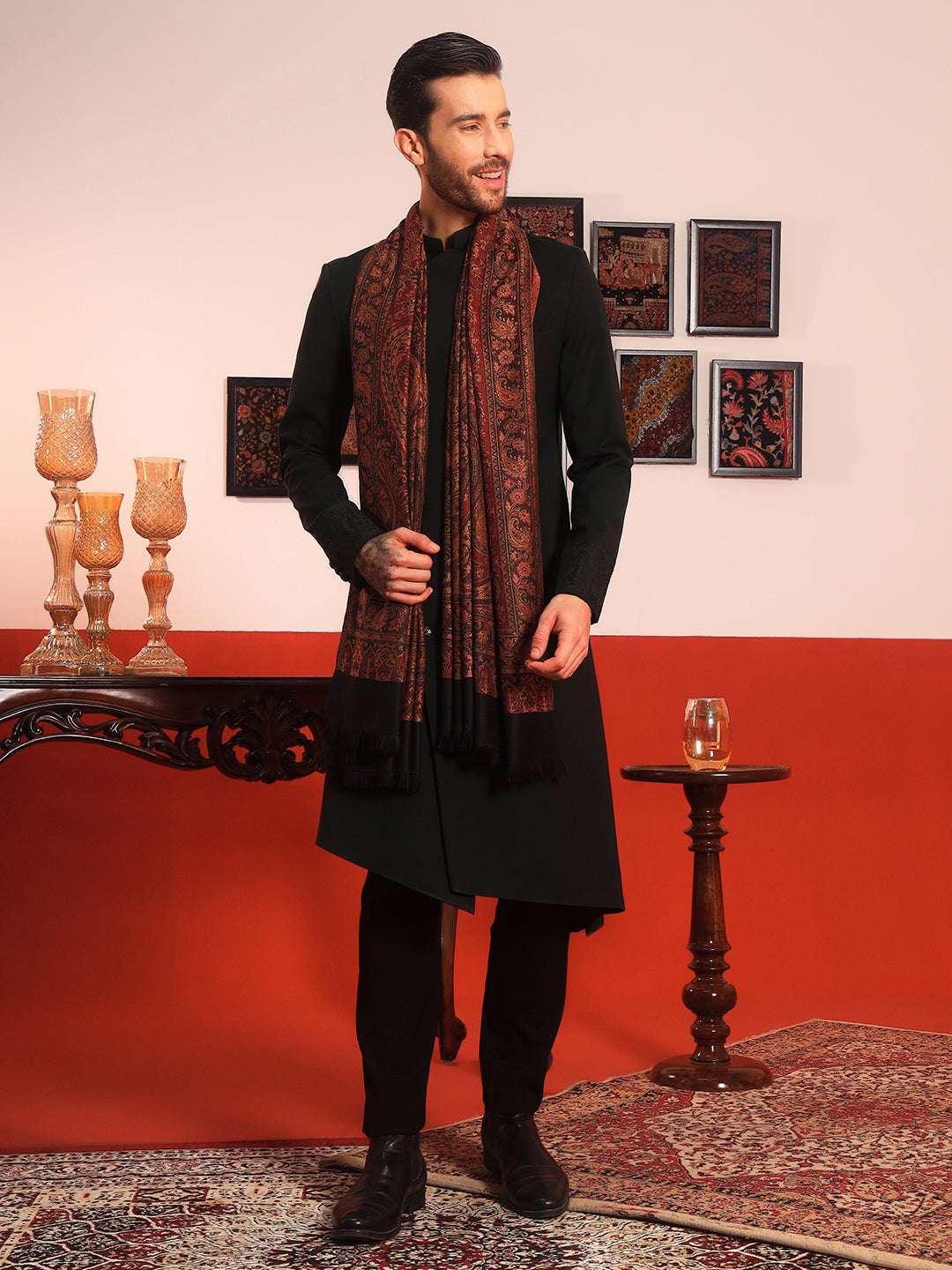 Men Shahnaz Jamawar Woollen Shawl (Size: 101x203 CM)
