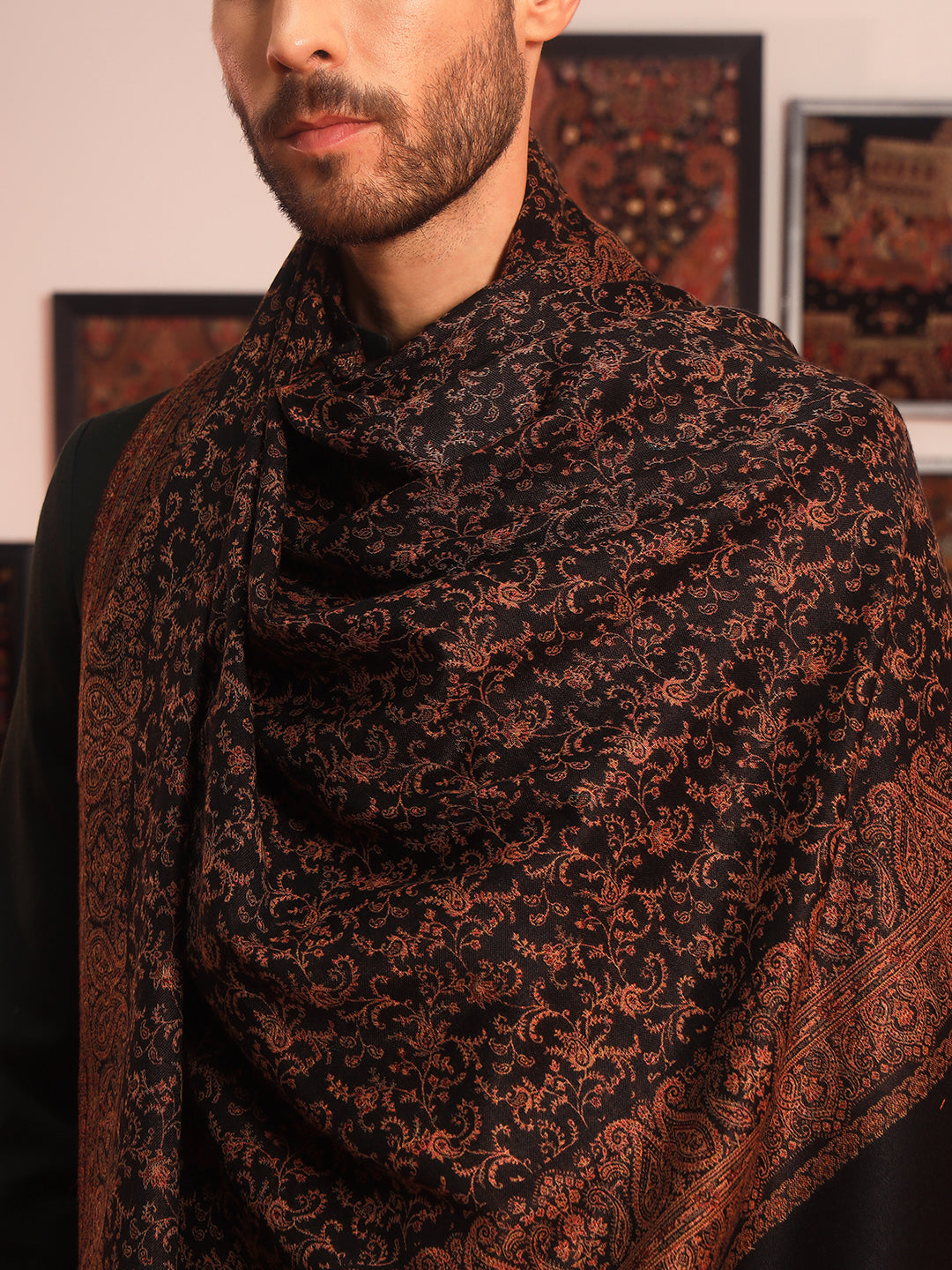 Pashmoda Men Meher Jaal Kashmiri Jamawar Woven Shawl (Size: 101X203 CM)