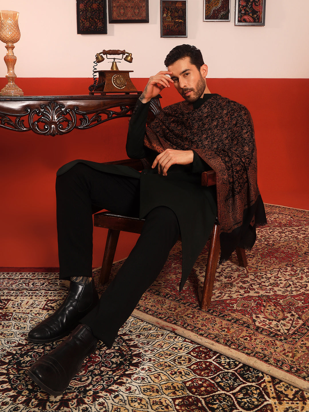 Pashmoda Men Meher Jaal Kashmiri Jamawar Woven Shawl (Size: 101X203 CM)