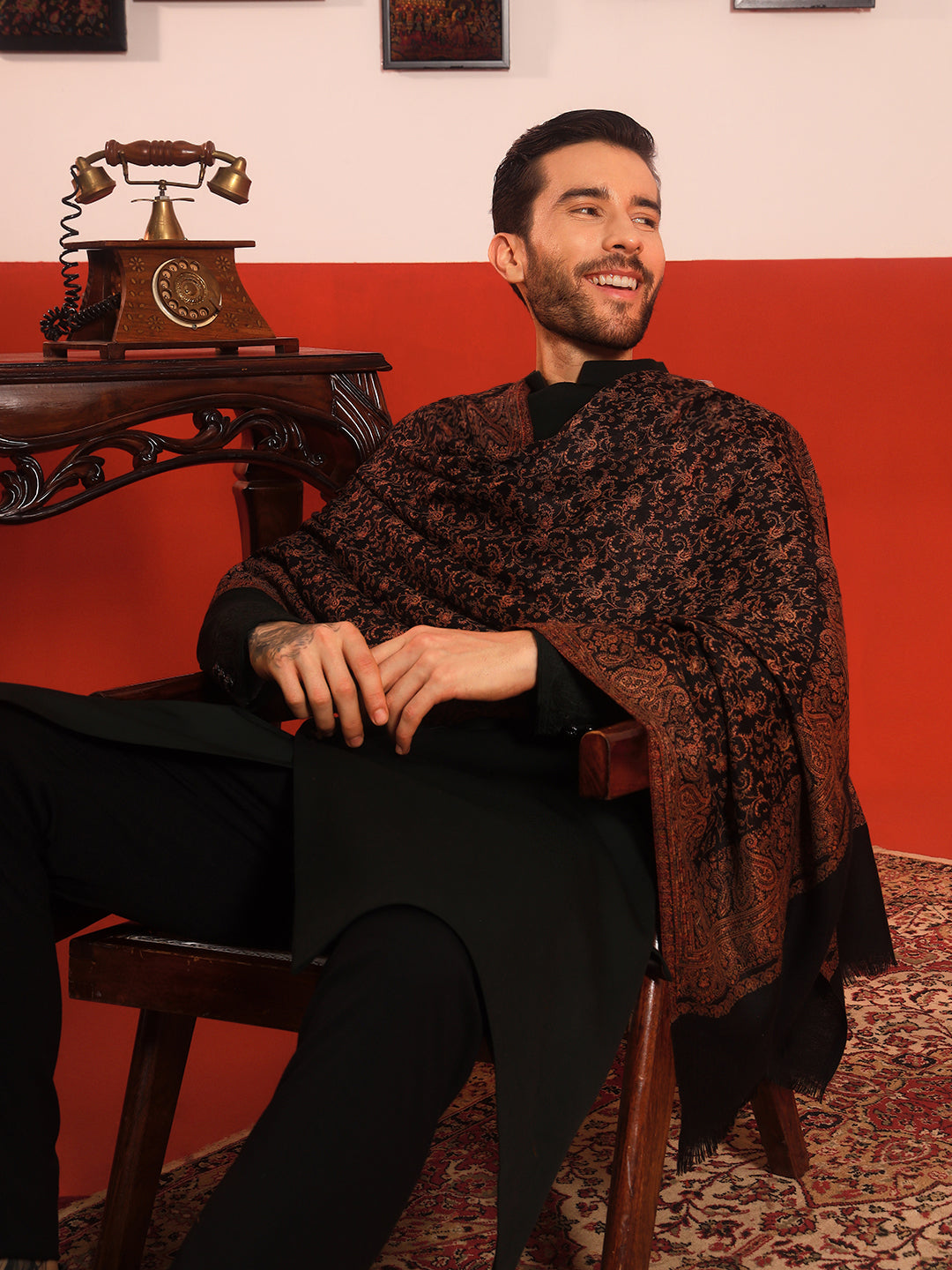 Pashmoda Men Meher Jaal Kashmiri Jamawar Woven Shawl (Size: 101X203 CM)